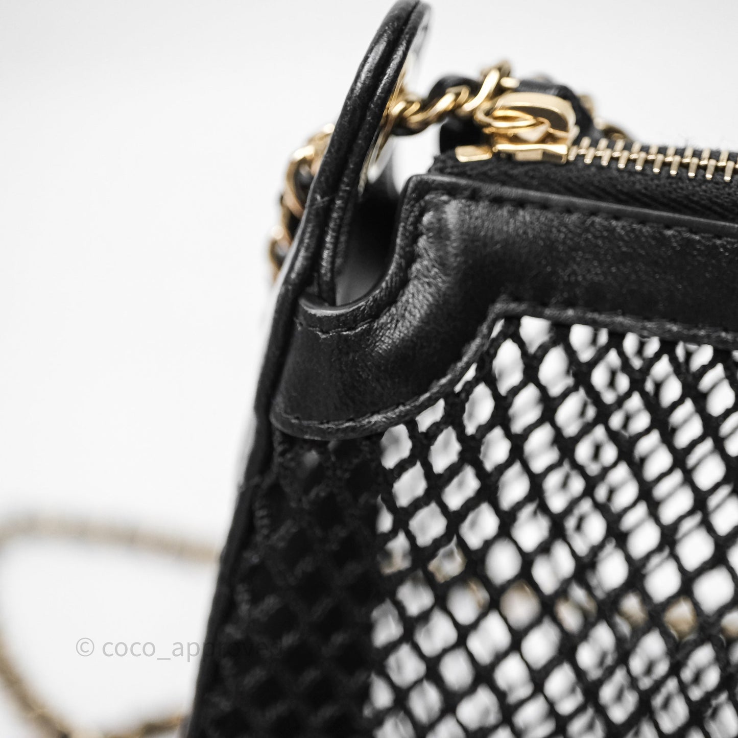 Chanel Mesh Clutch With Chain Black Shiny Lambskin Gold Hardware