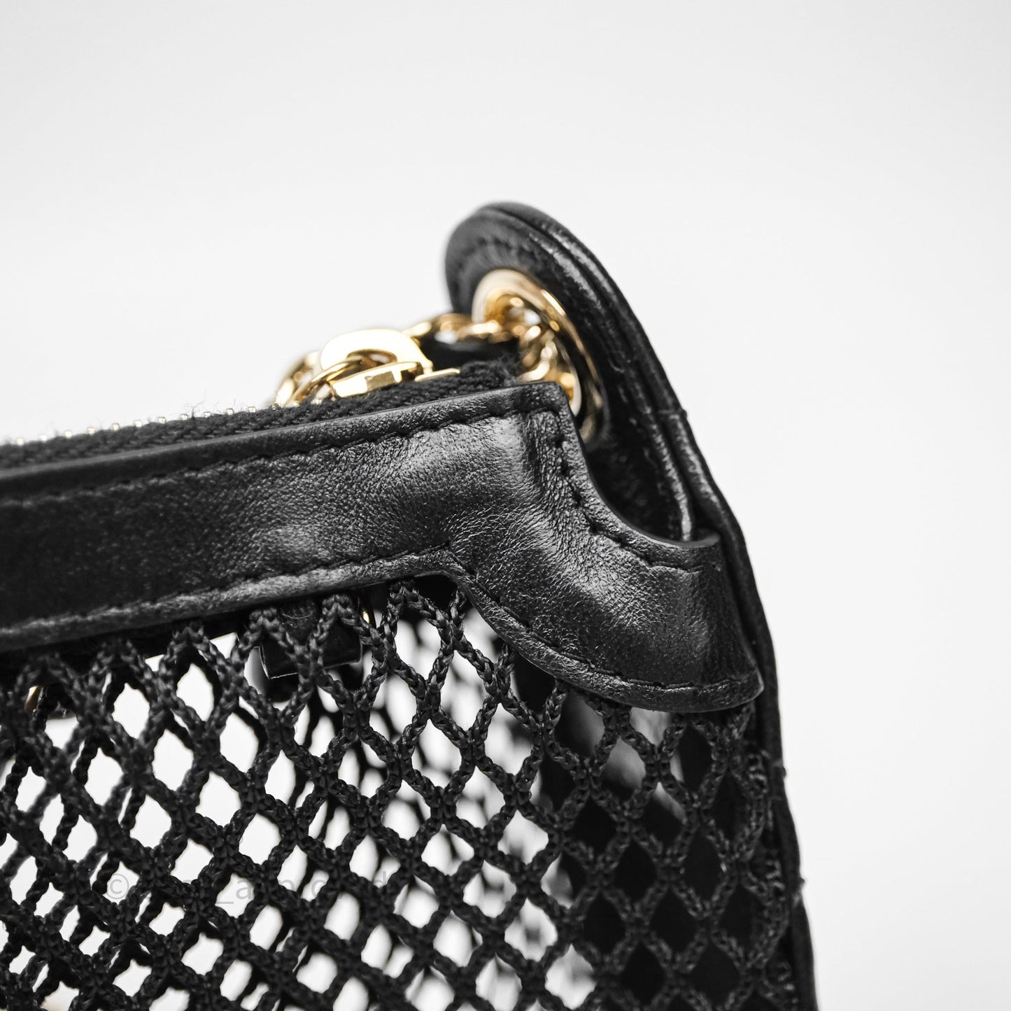 Chanel Mesh Clutch With Chain Black Shiny Lambskin Gold Hardware