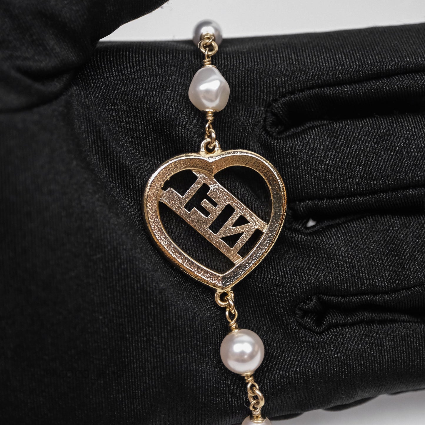 Chanel CC Pearl Crystal Heart Long Necklace Gold Tone 23B