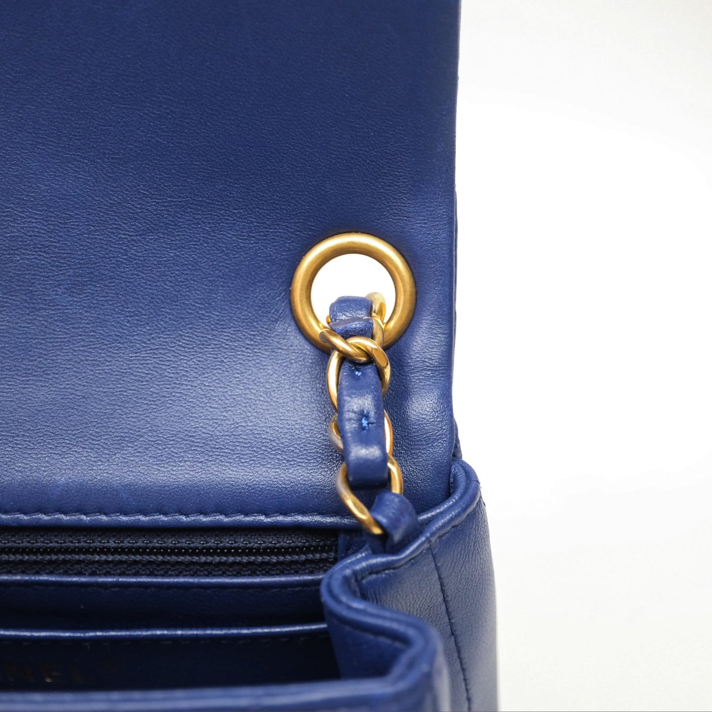 Chanel Mini Square Chevron Navy Lambskin Gold Hardware