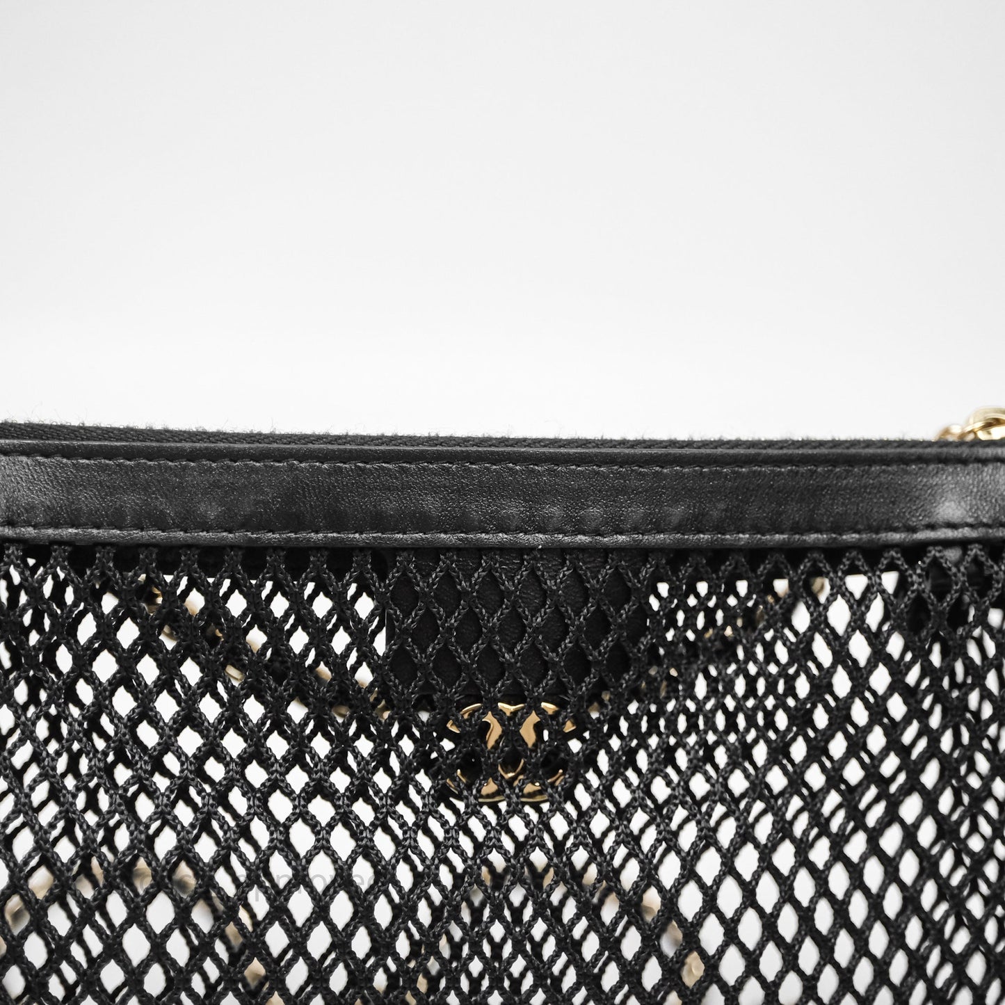 Chanel Mesh Clutch With Chain Black Shiny Lambskin Gold Hardware