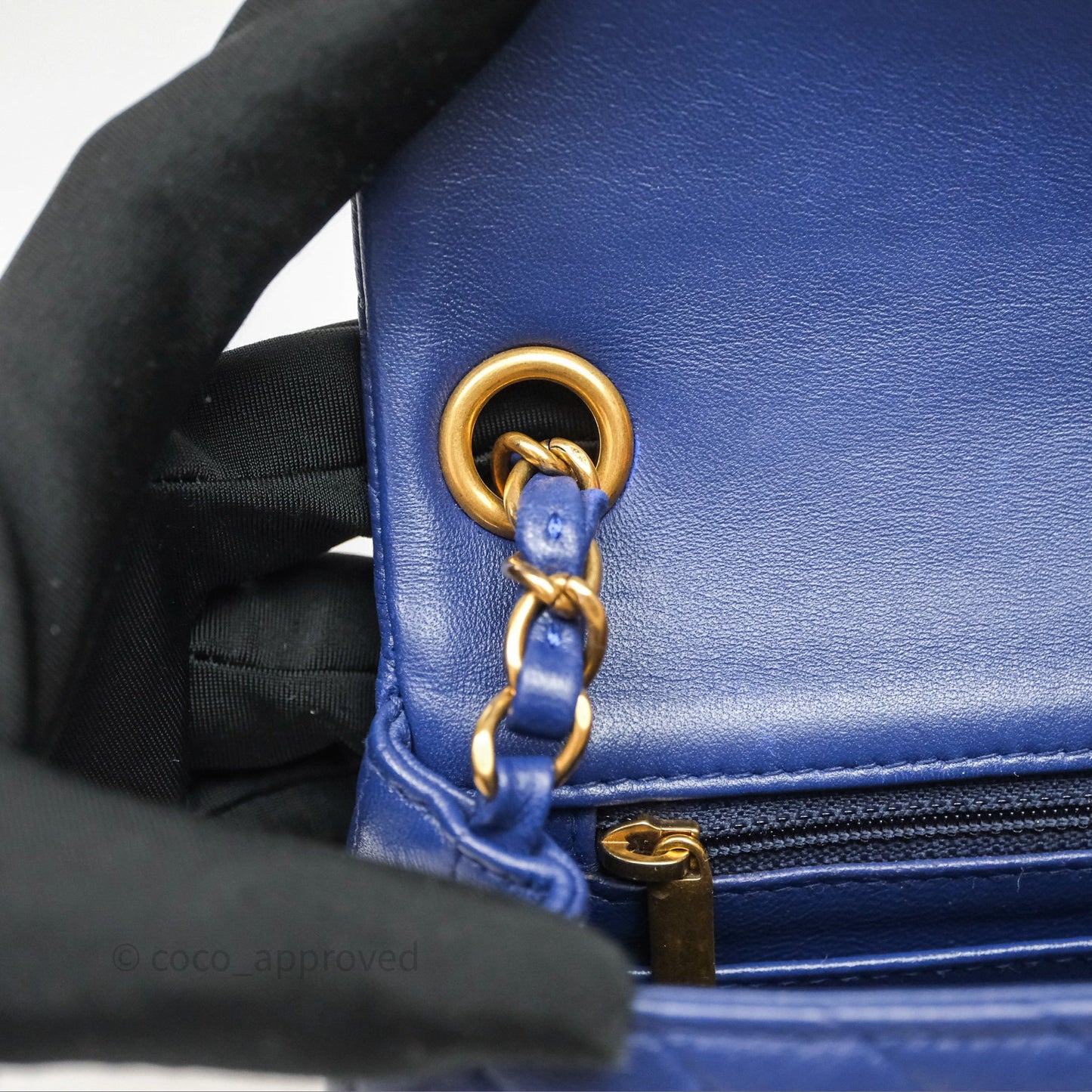 Chanel Mini Square Chevron Navy Lambskin Gold Hardware