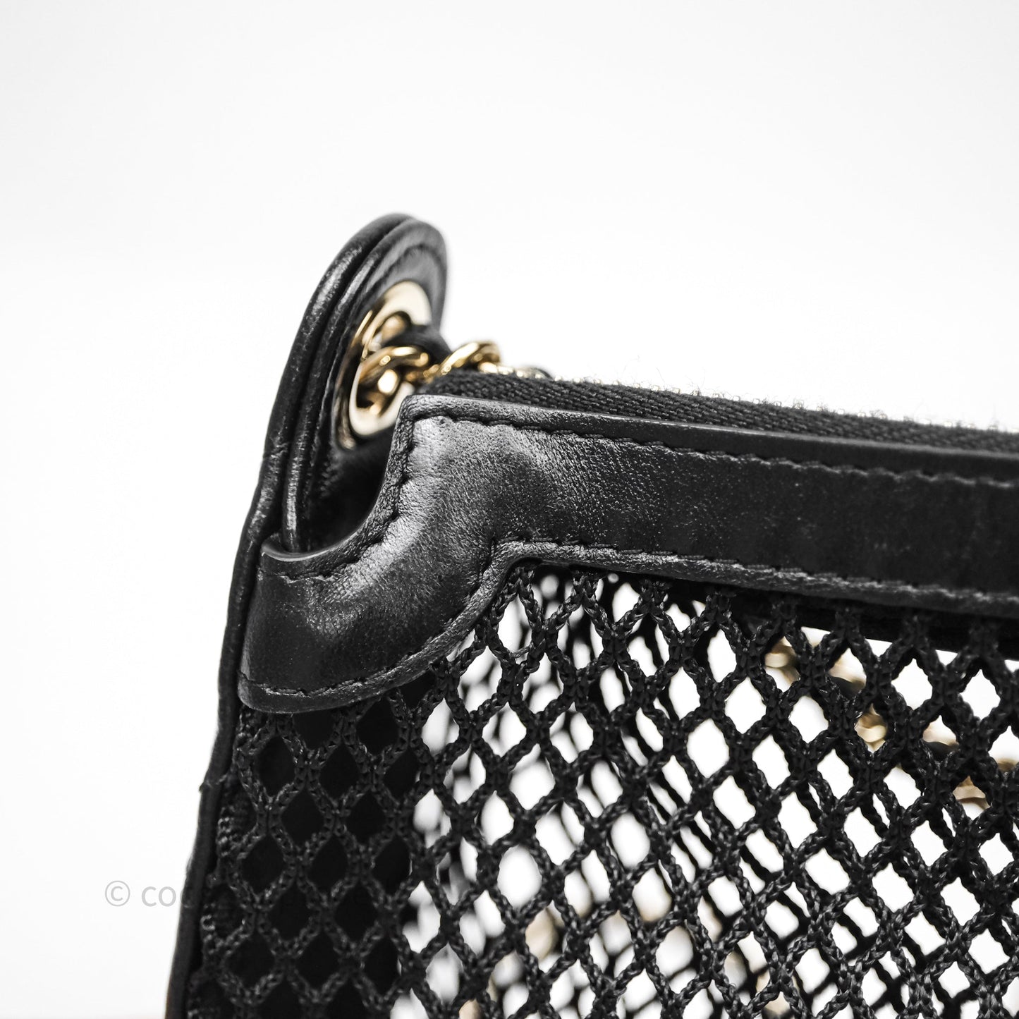 Chanel Mesh Clutch With Chain Black Shiny Lambskin Gold Hardware