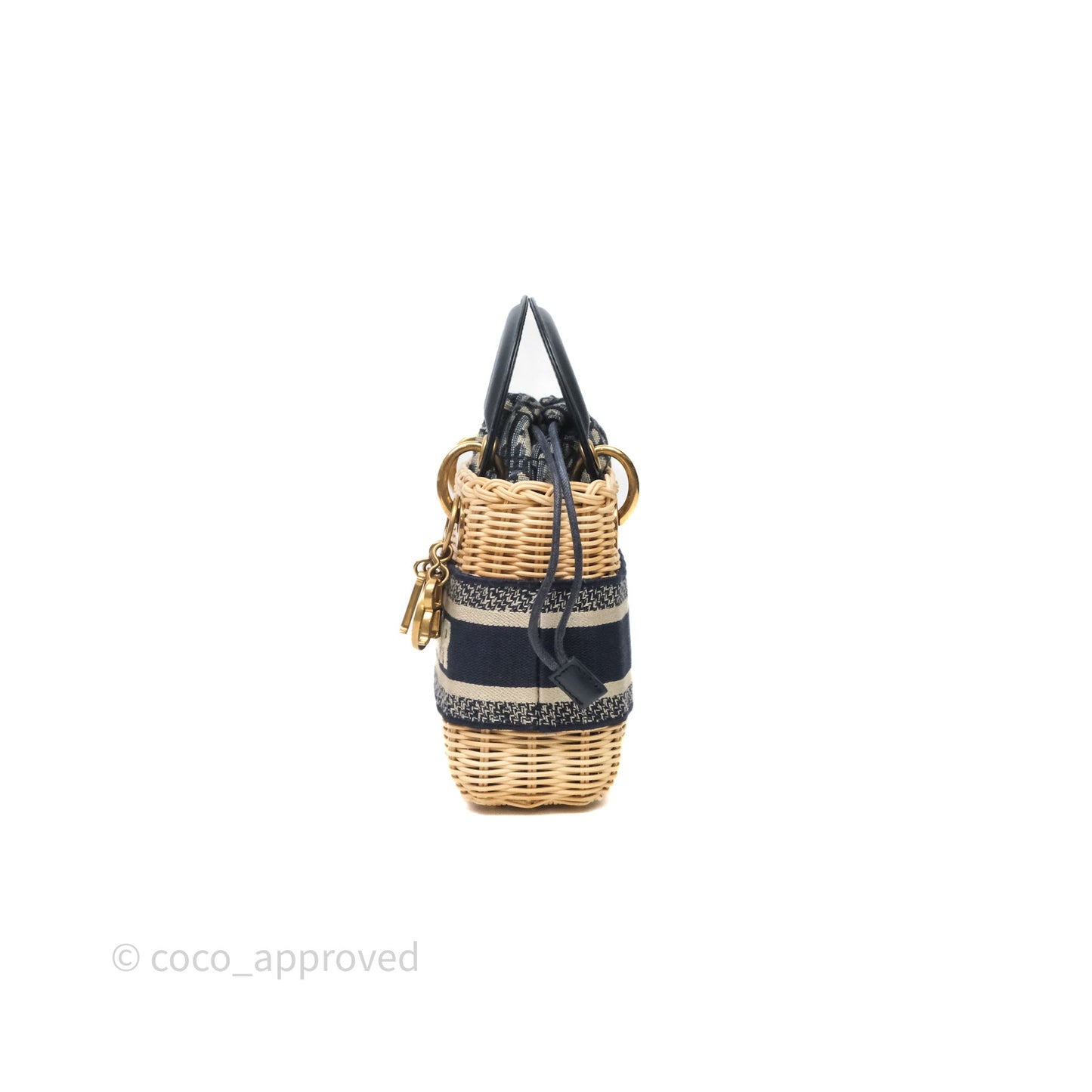 Christian Dior Small Lady Dior Natural Rattan and Blue Dior Oblique Jacquard