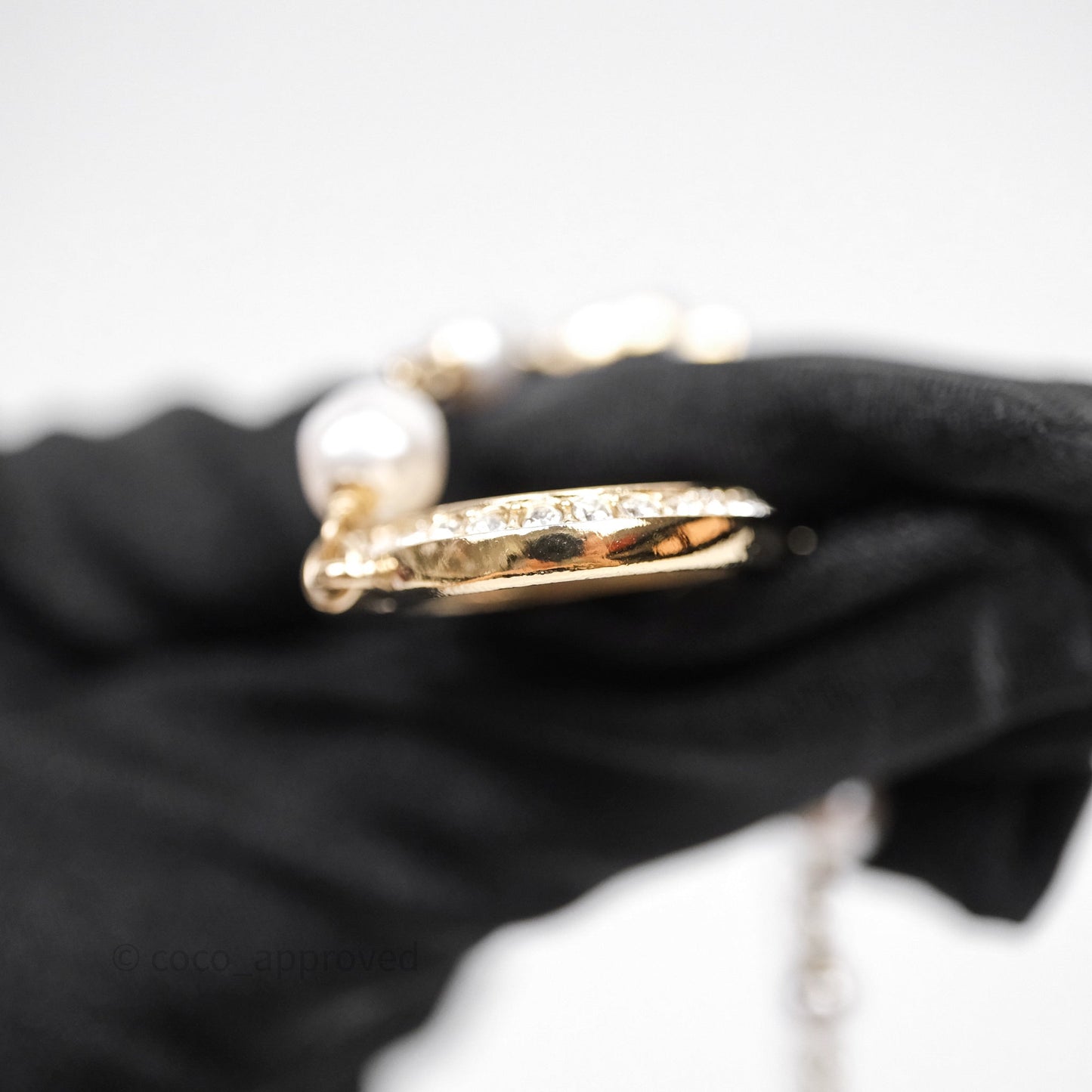 Chanel CC Pearl Crystal Heart Long Necklace Gold Tone 23B