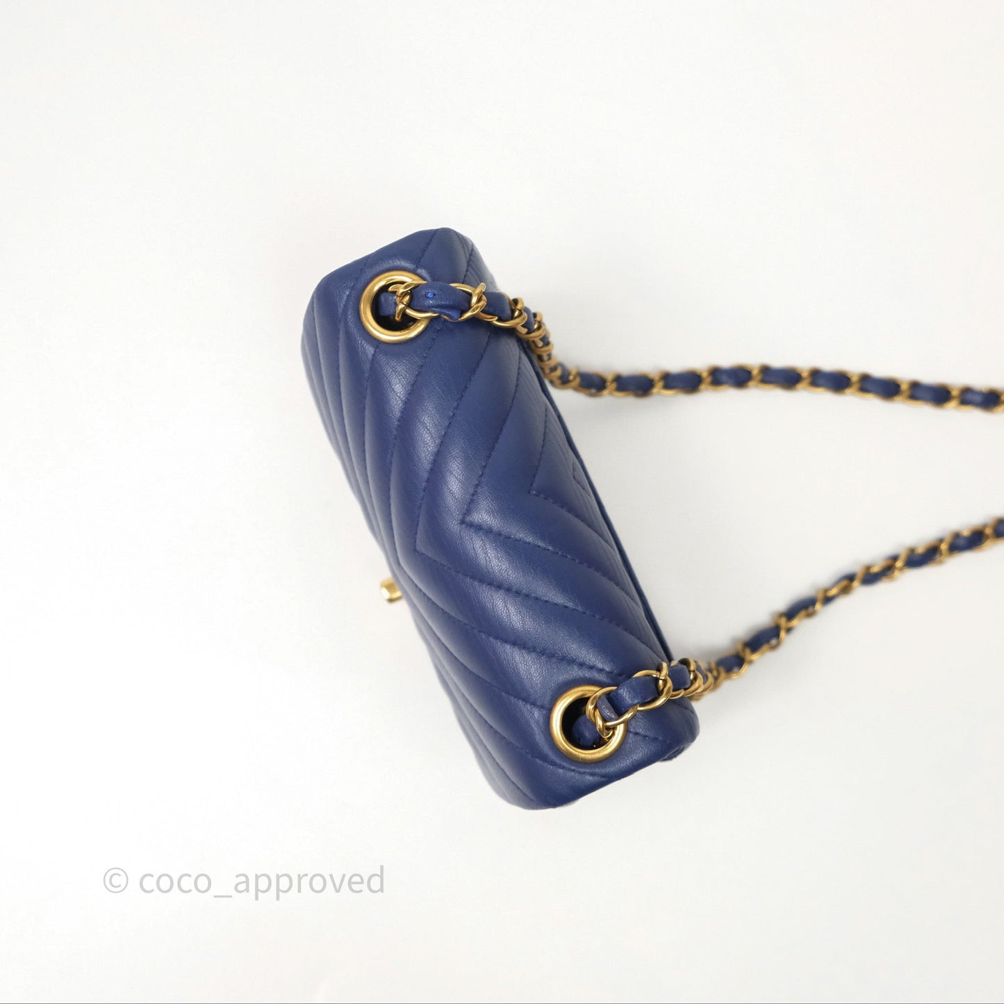 Chanel Mini Square Chevron Navy Lambskin Gold Hardware