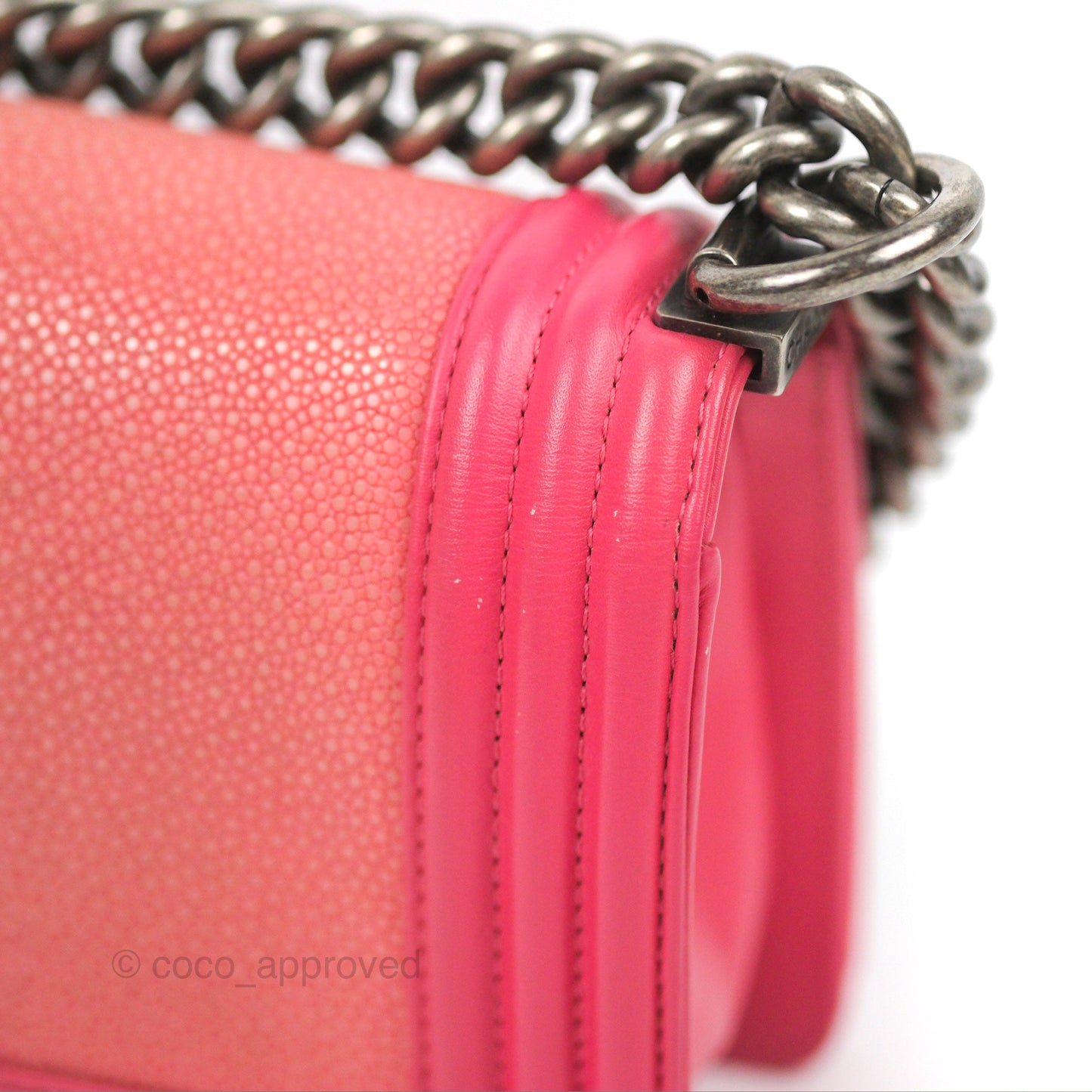 Chanel Small Boy Stingray Dark Pink Ruthenium Hardware