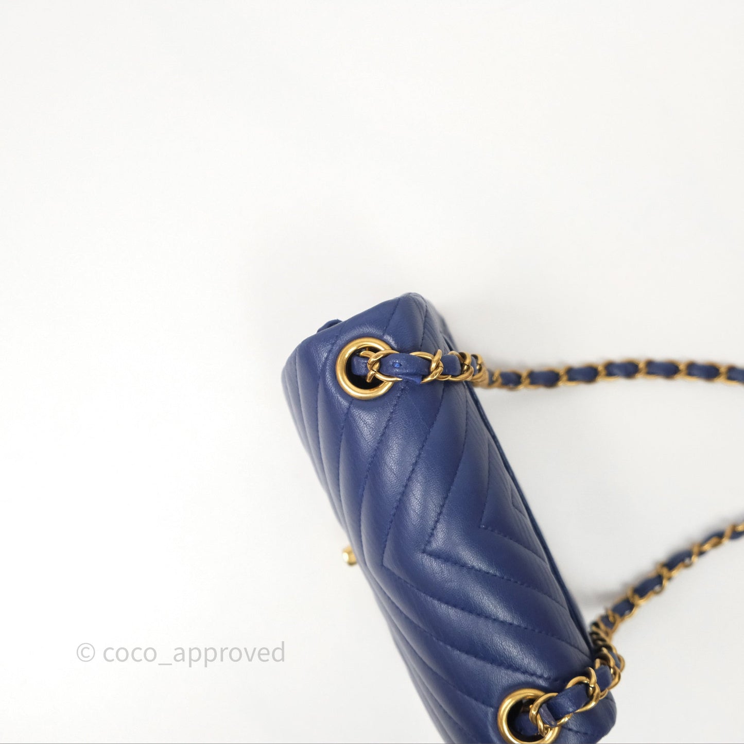 Chanel Mini Square Chevron Navy Lambskin Gold Hardware
