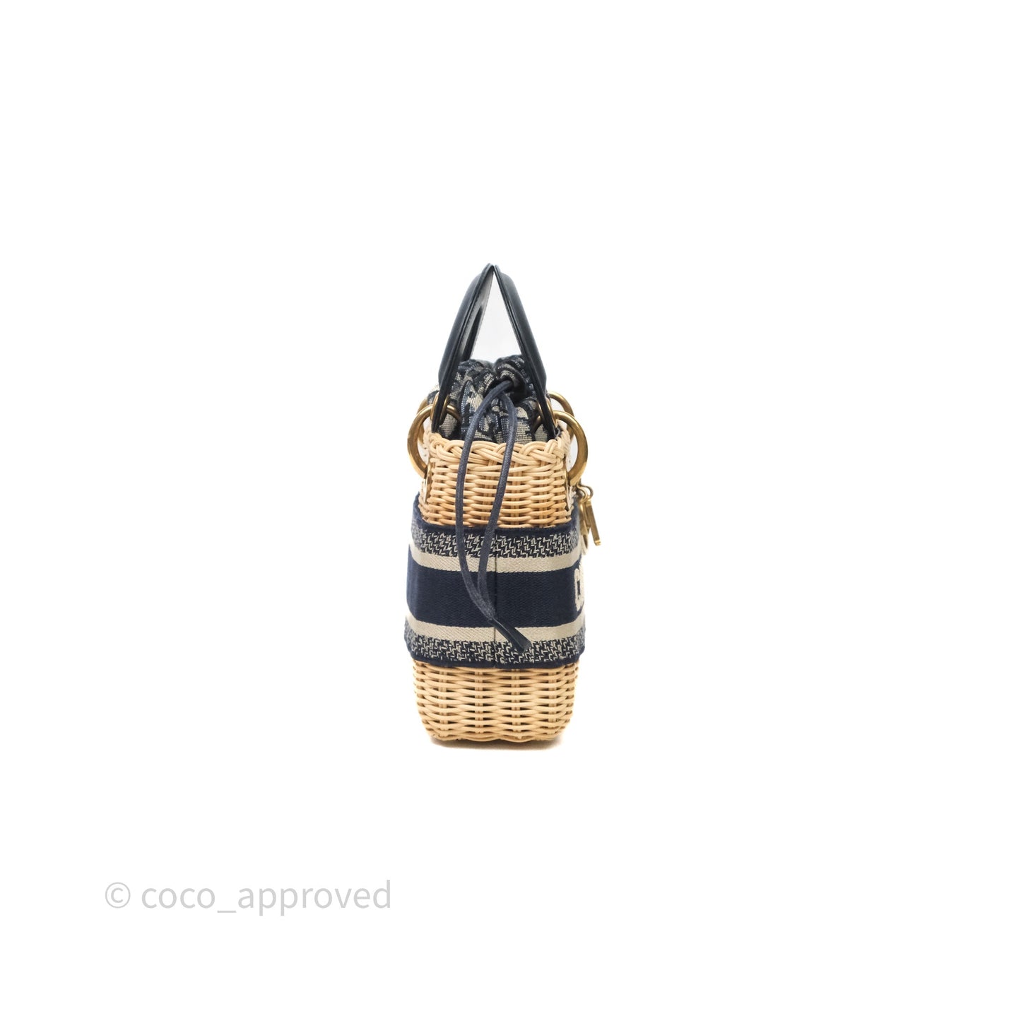 Christian Dior Small Lady Dior Natural Rattan and Blue Dior Oblique Jacquard