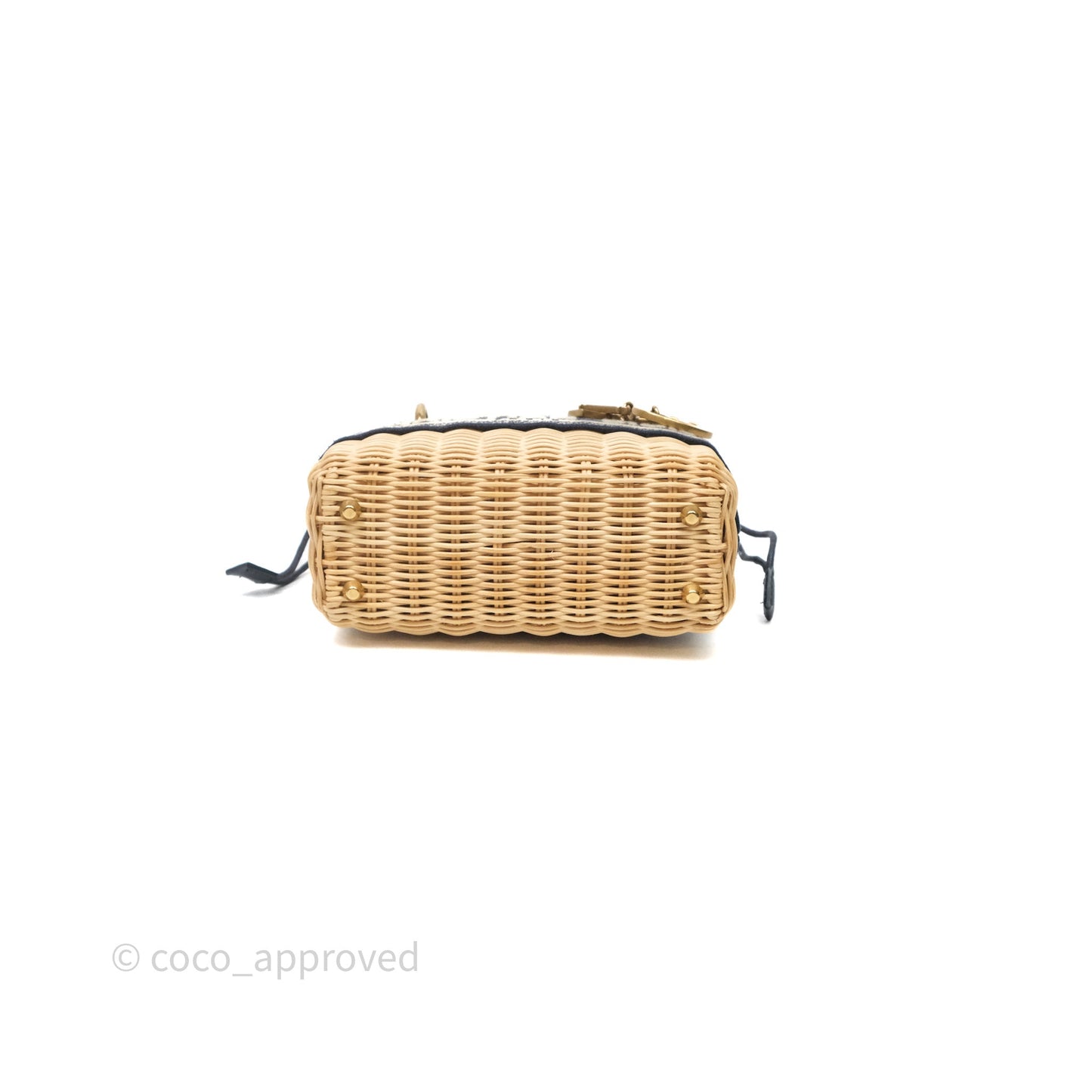 Christian Dior Small Lady Dior Natural Rattan and Blue Dior Oblique Jacquard