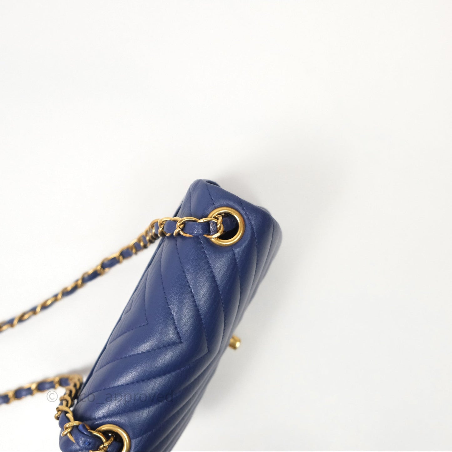 Chanel Mini Square Chevron Navy Lambskin Gold Hardware