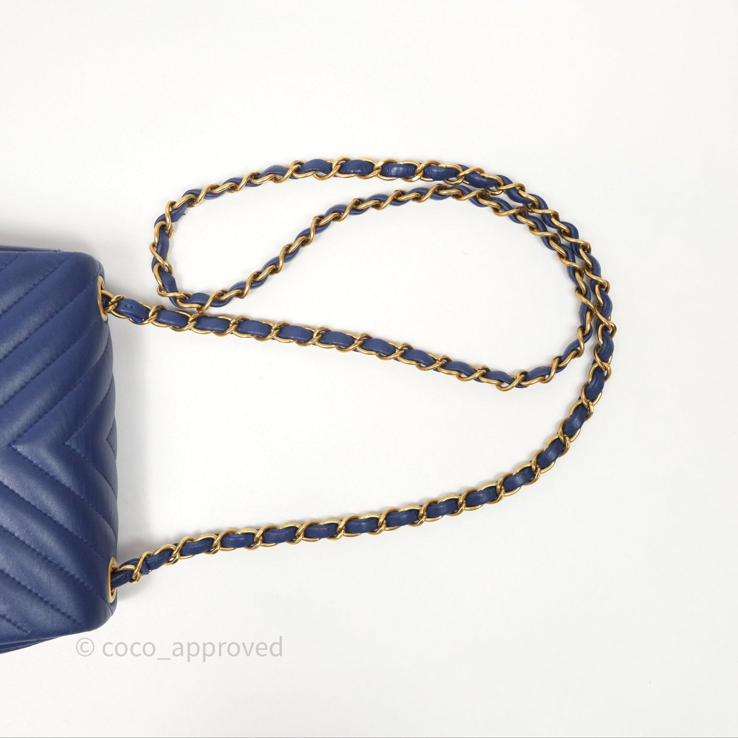 Chanel Mini Square Chevron Navy Lambskin Gold Hardware