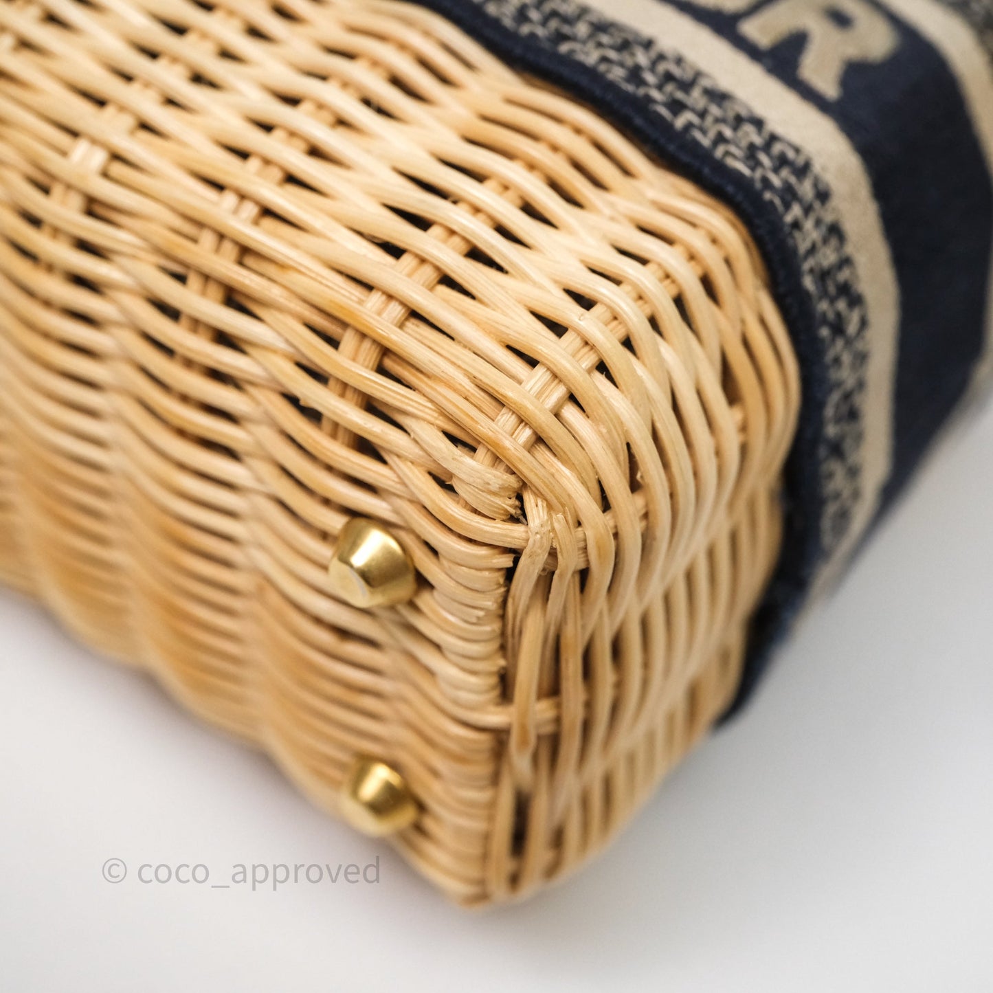 Christian Dior Small Lady Dior Natural Rattan and Blue Dior Oblique Jacquard