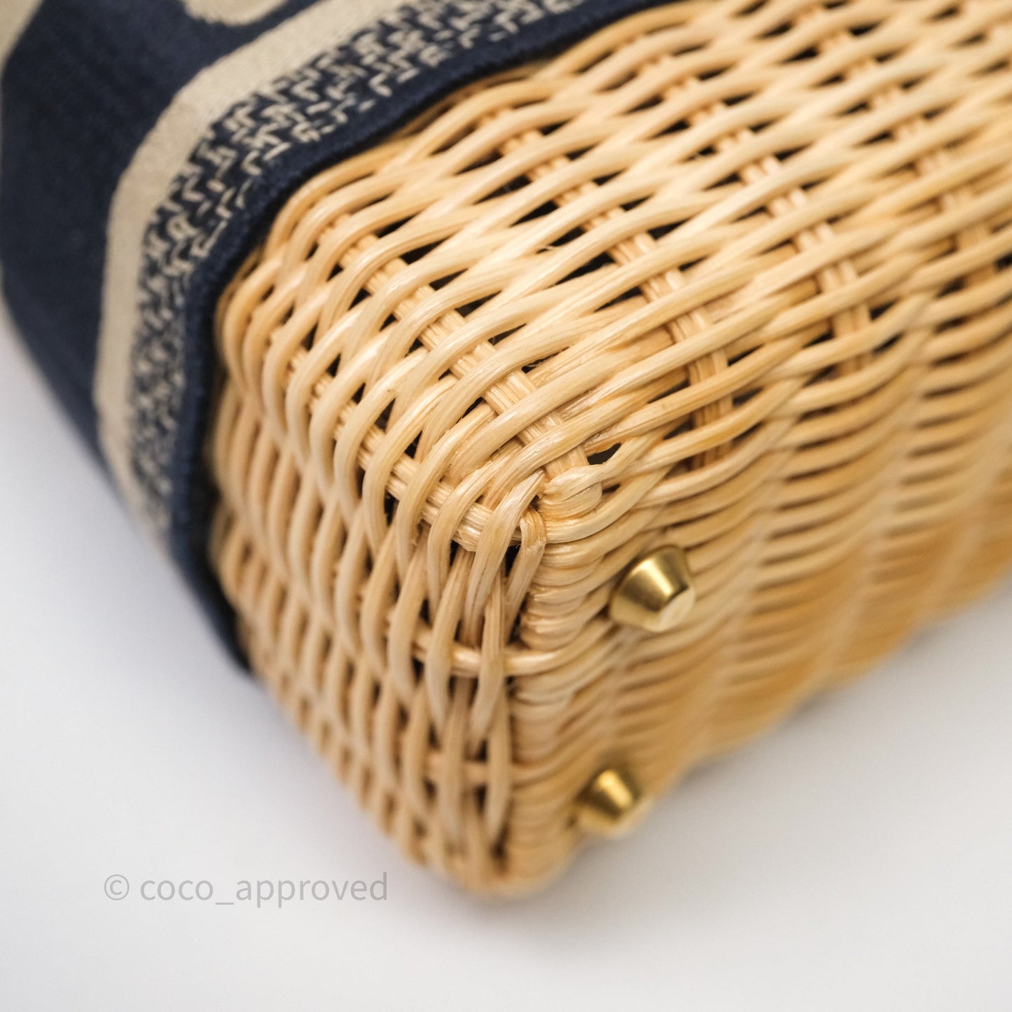Christian Dior Small Lady Dior Natural Rattan and Blue Dior Oblique Jacquard