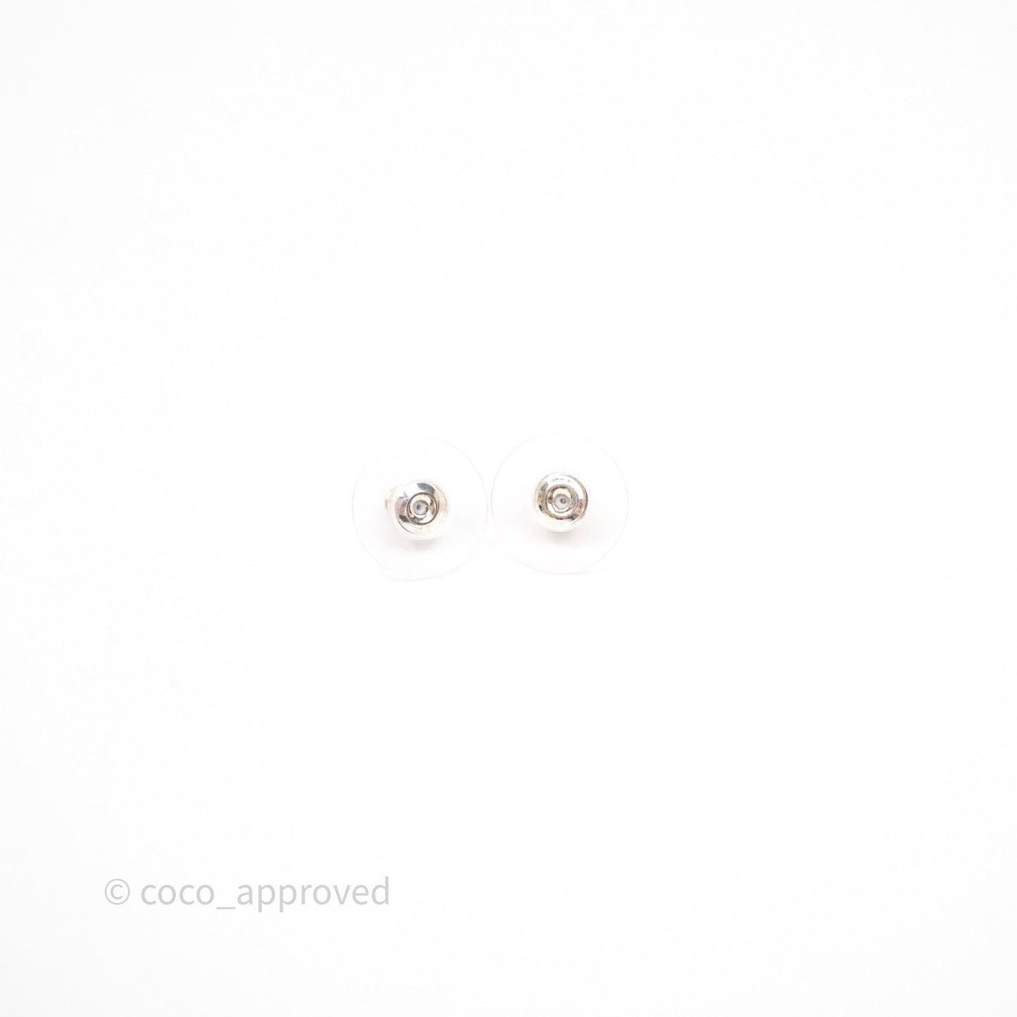 Chanel CC Crystal White Earrings Silver Tone 25C