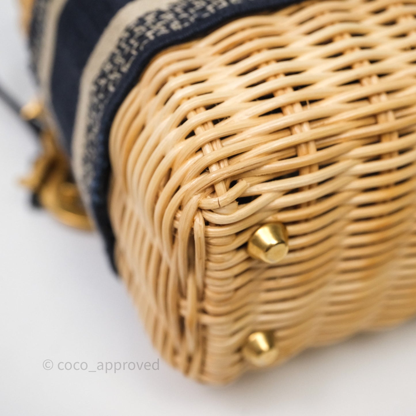 Christian Dior Small Lady Dior Natural Rattan and Blue Dior Oblique Jacquard