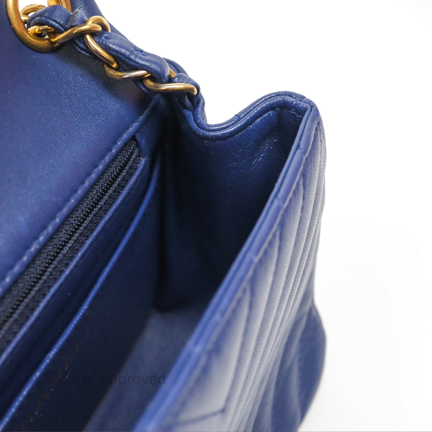 Chanel Mini Square Chevron Navy Lambskin Gold Hardware