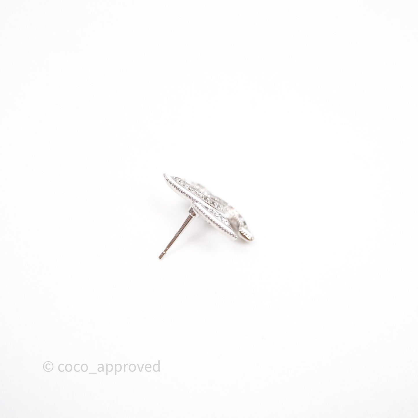 Chanel CC Crystal White Earrings Silver Tone 25C