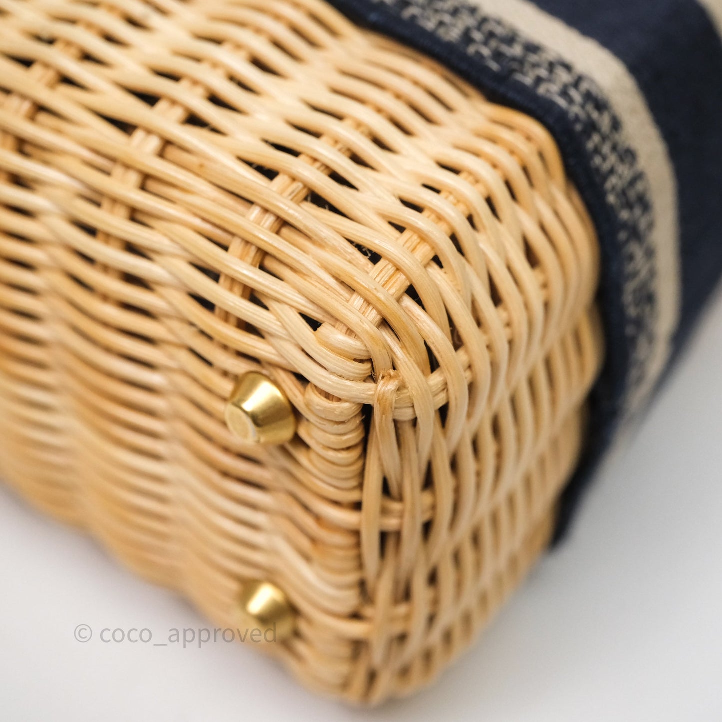 Christian Dior Small Lady Dior Natural Rattan and Blue Dior Oblique Jacquard