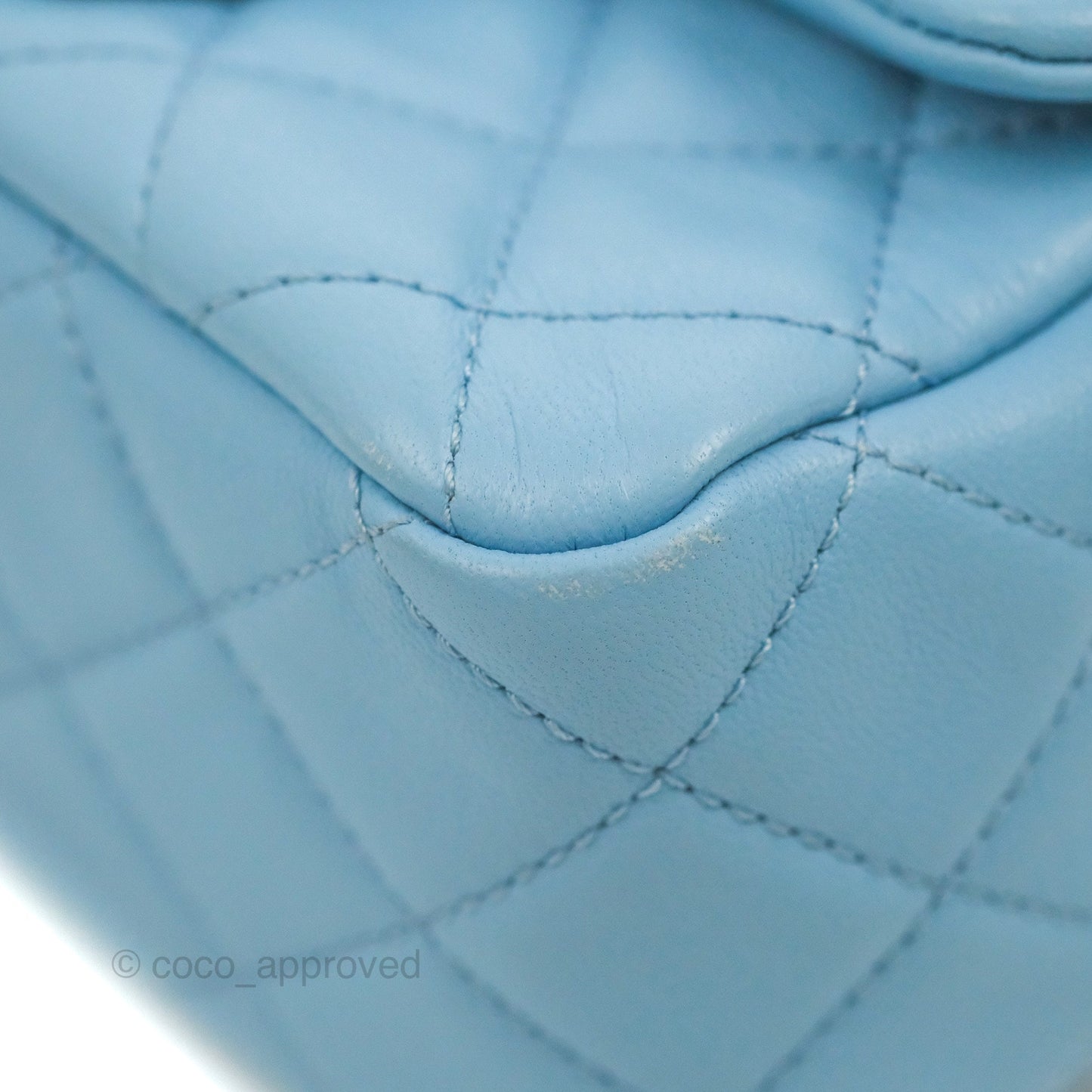 Chanel Mini Square Pearl Crush Light Blue Lambskin Aged Gold Hardware