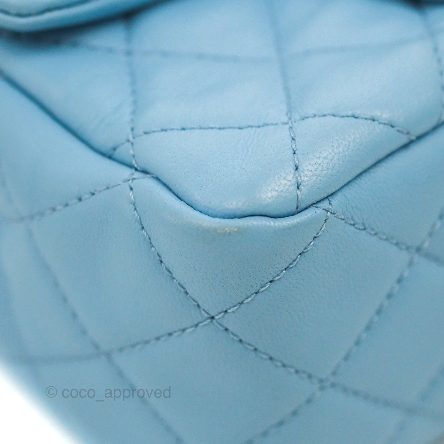Chanel Mini Square Pearl Crush Light Blue Lambskin Aged Gold Hardware
