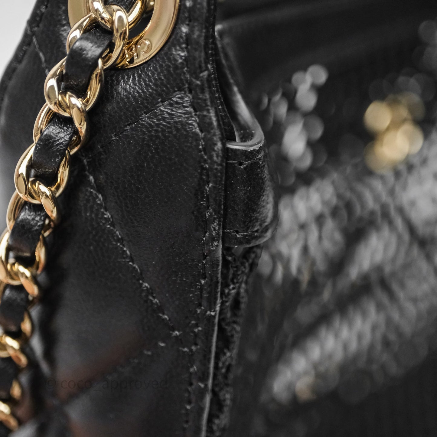 Chanel Mesh Clutch With Chain Black Shiny Lambskin Gold Hardware