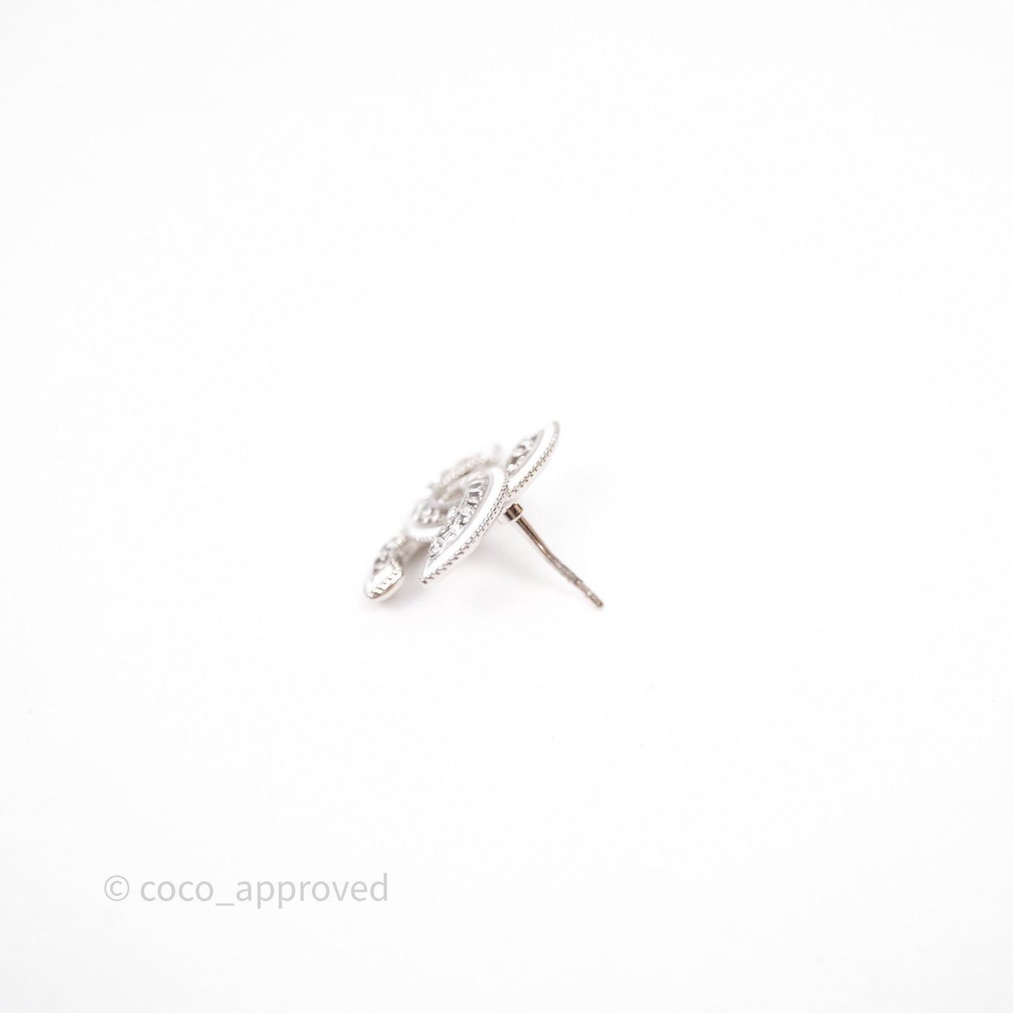 Chanel CC Crystal White Earrings Silver Tone 25C