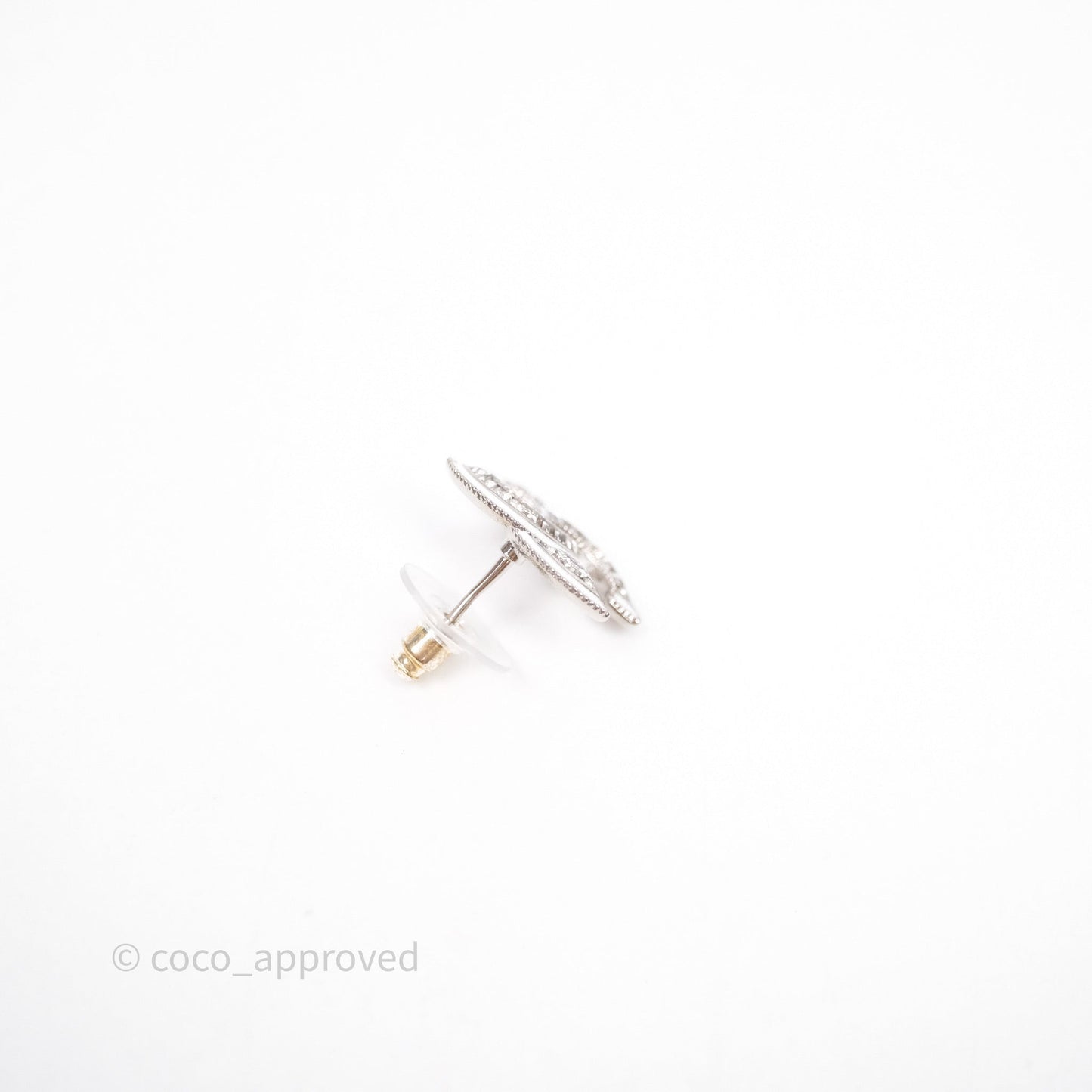 Chanel CC Crystal White Earrings Silver Tone 25C