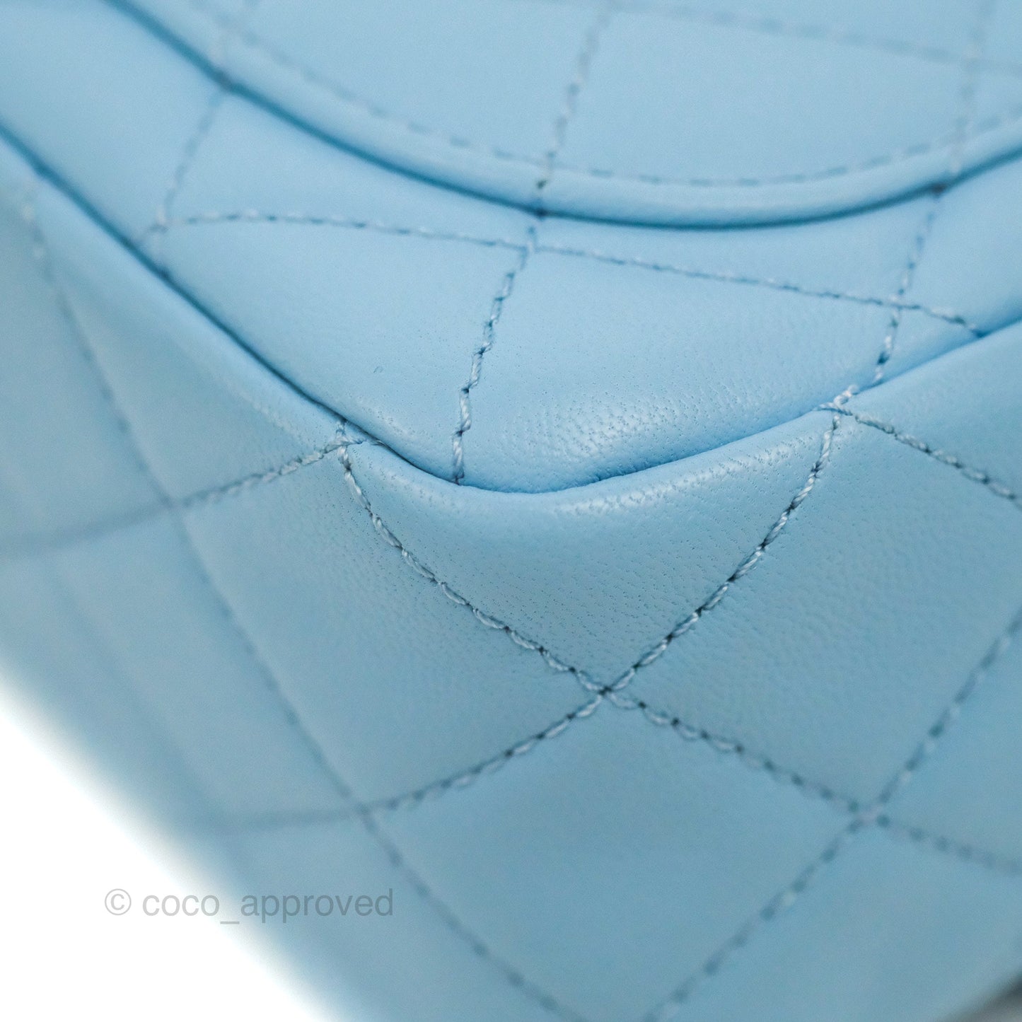 Chanel Mini Square Pearl Crush Light Blue Lambskin Aged Gold Hardware