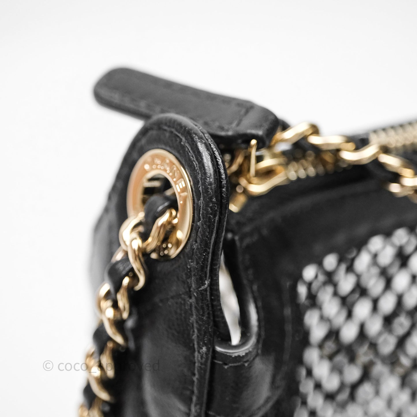Chanel Mesh Clutch With Chain Black Shiny Lambskin Gold Hardware