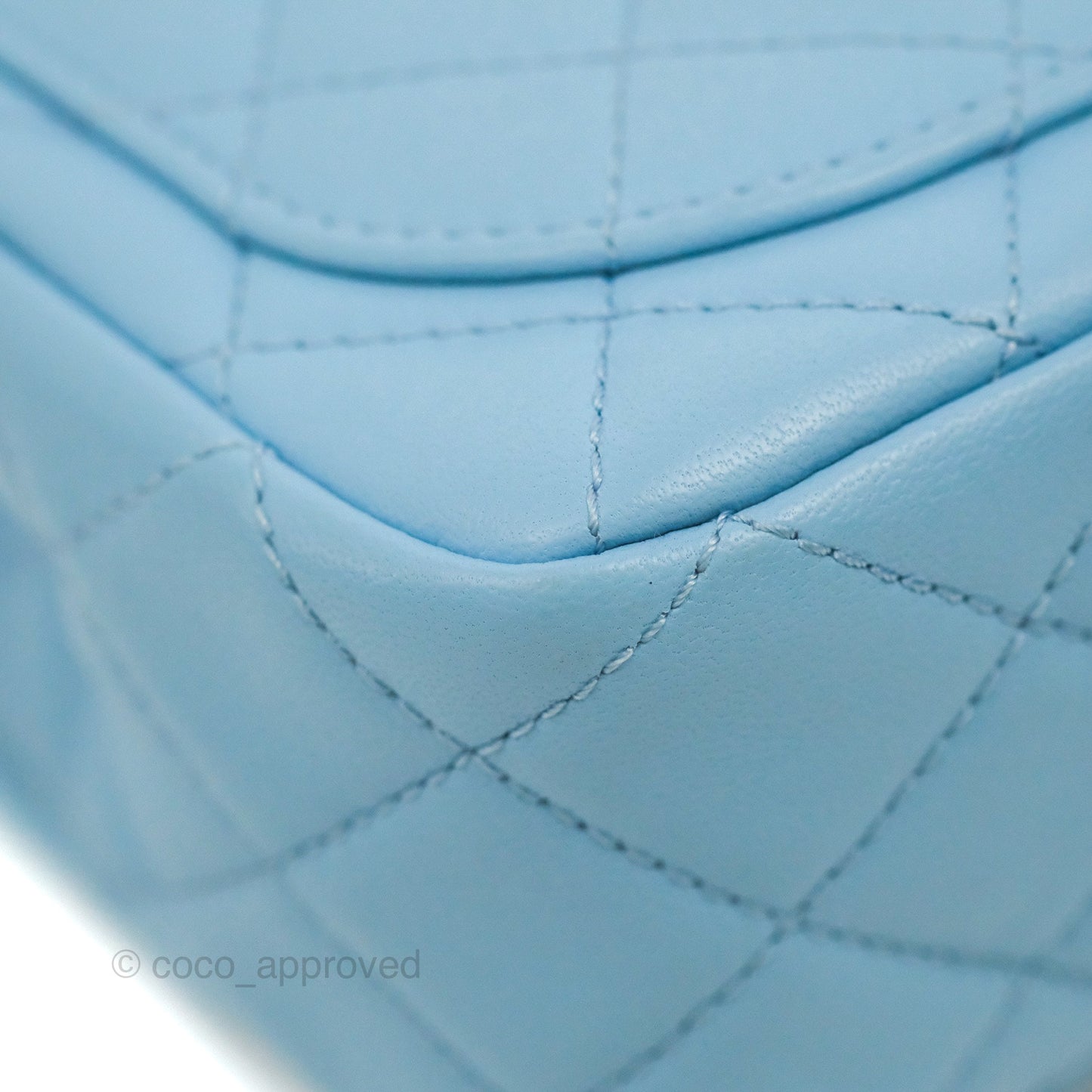 Chanel Mini Square Pearl Crush Light Blue Lambskin Aged Gold Hardware