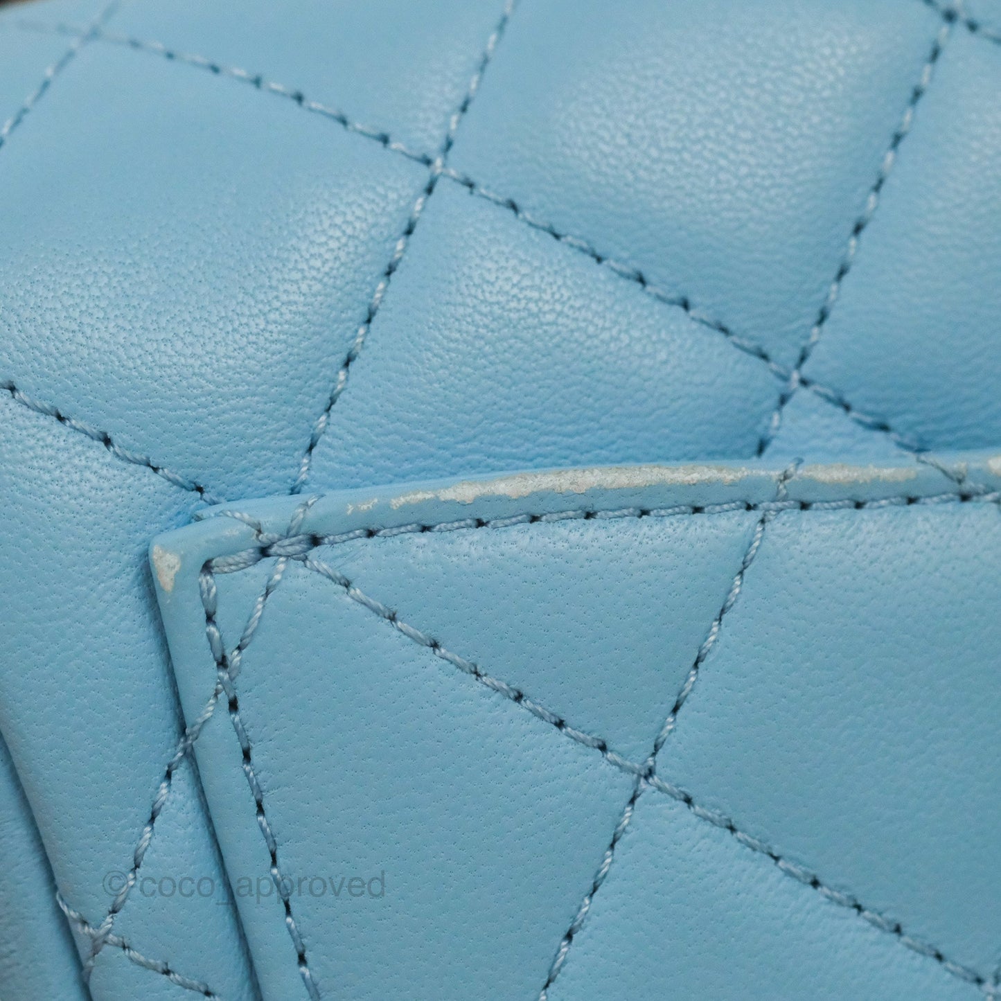 Chanel Mini Square Pearl Crush Light Blue Lambskin Aged Gold Hardware