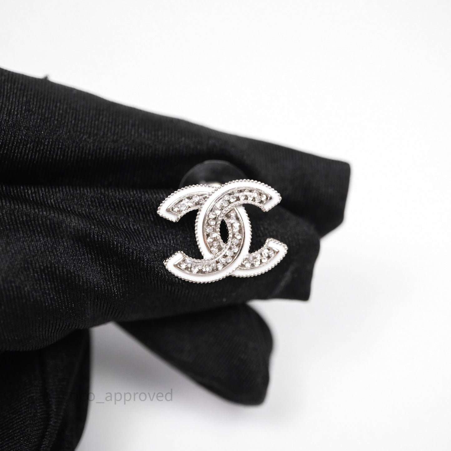Chanel CC Crystal White Earrings Silver Tone 25C