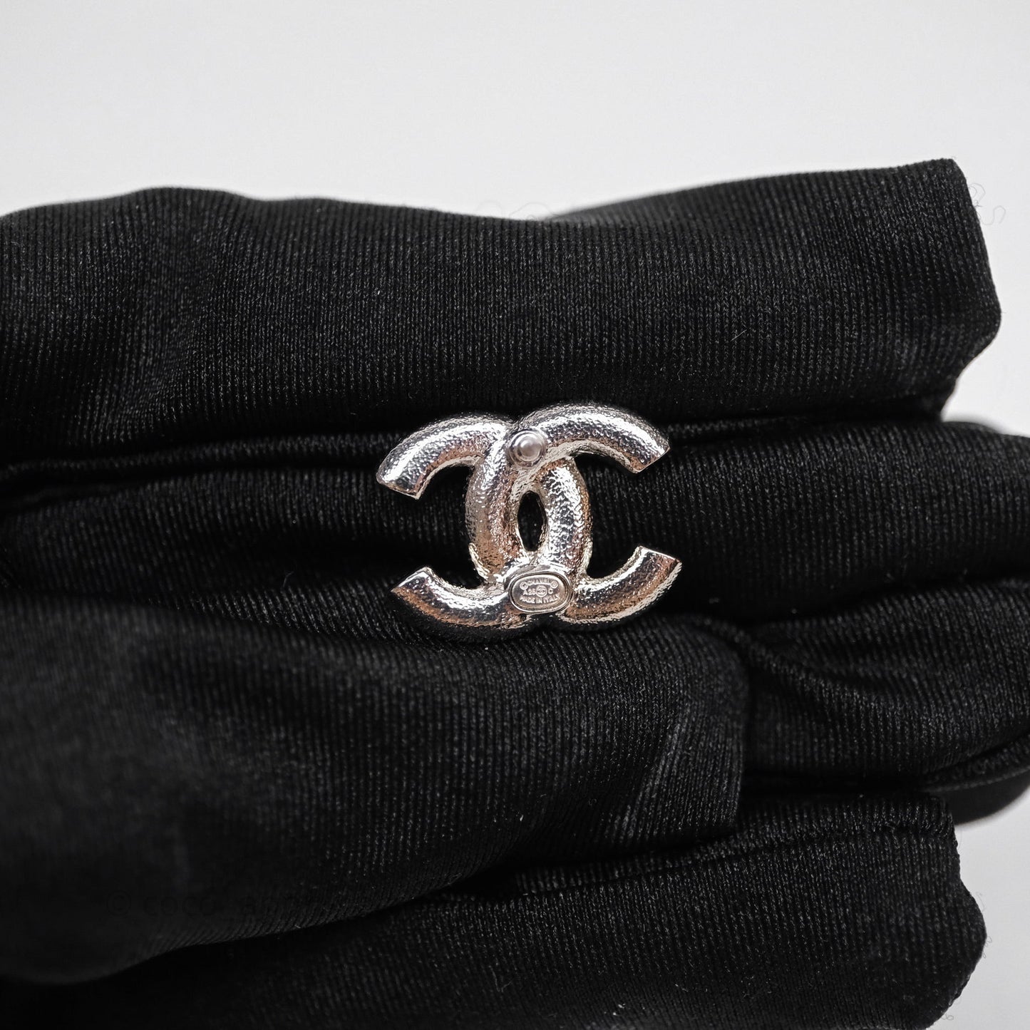 Chanel CC Crystal White Earrings Silver Tone 25C