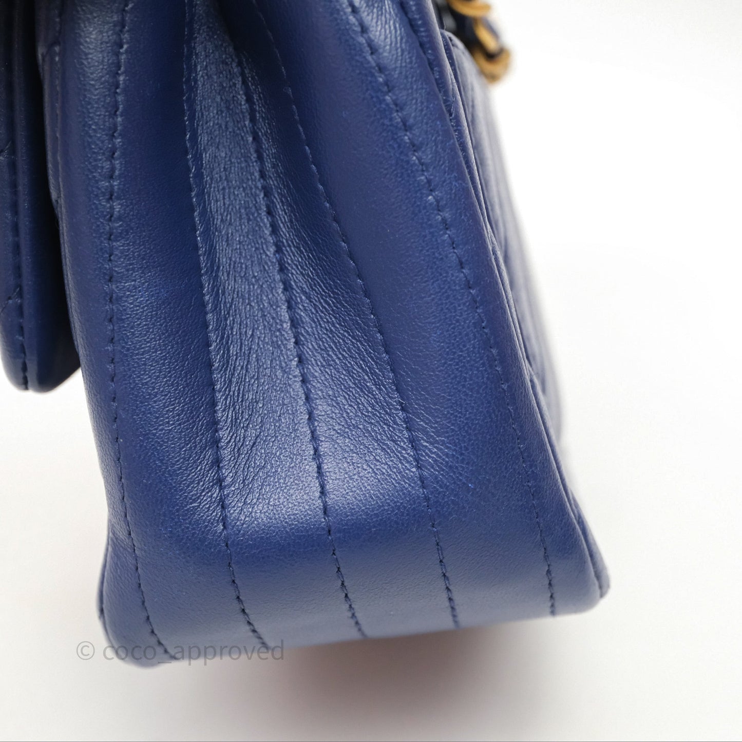Chanel Mini Square Chevron Navy Lambskin Gold Hardware