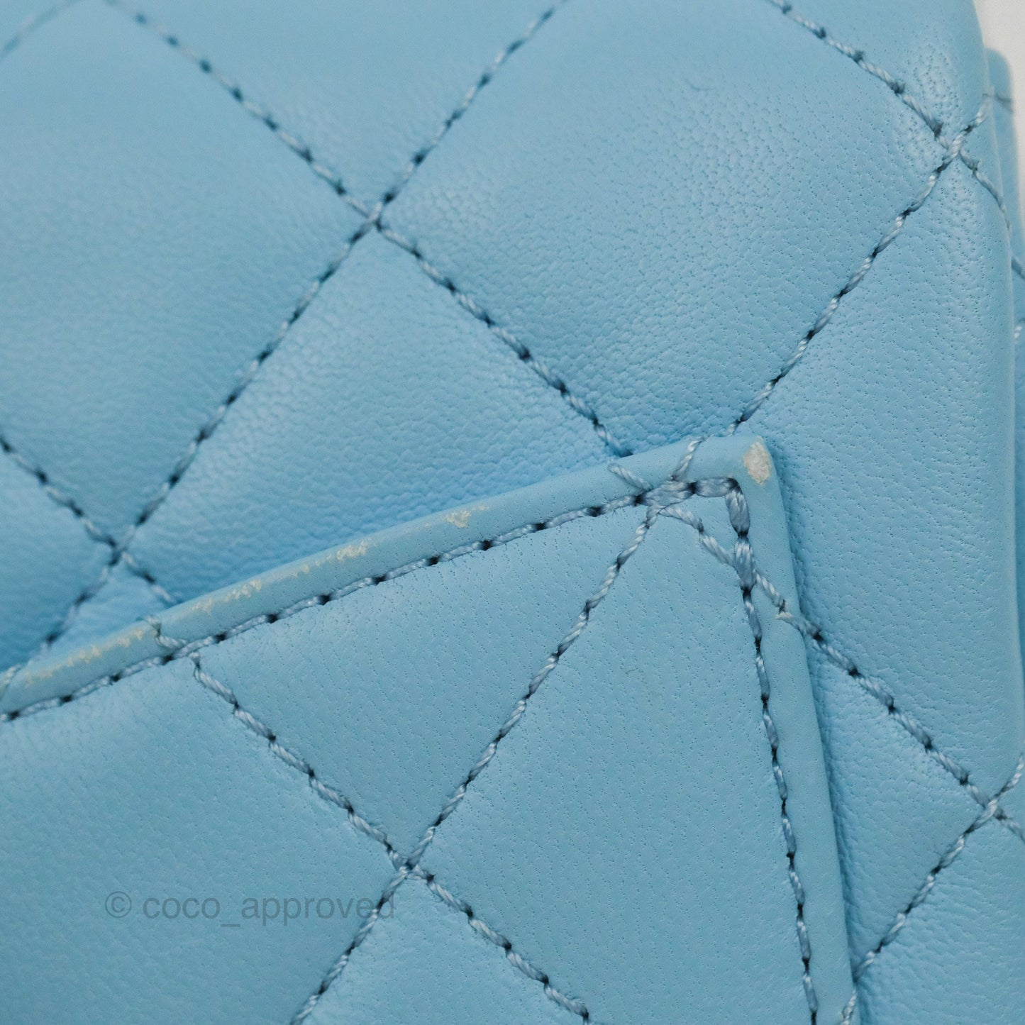 Chanel Mini Square Pearl Crush Light Blue Lambskin Aged Gold Hardware