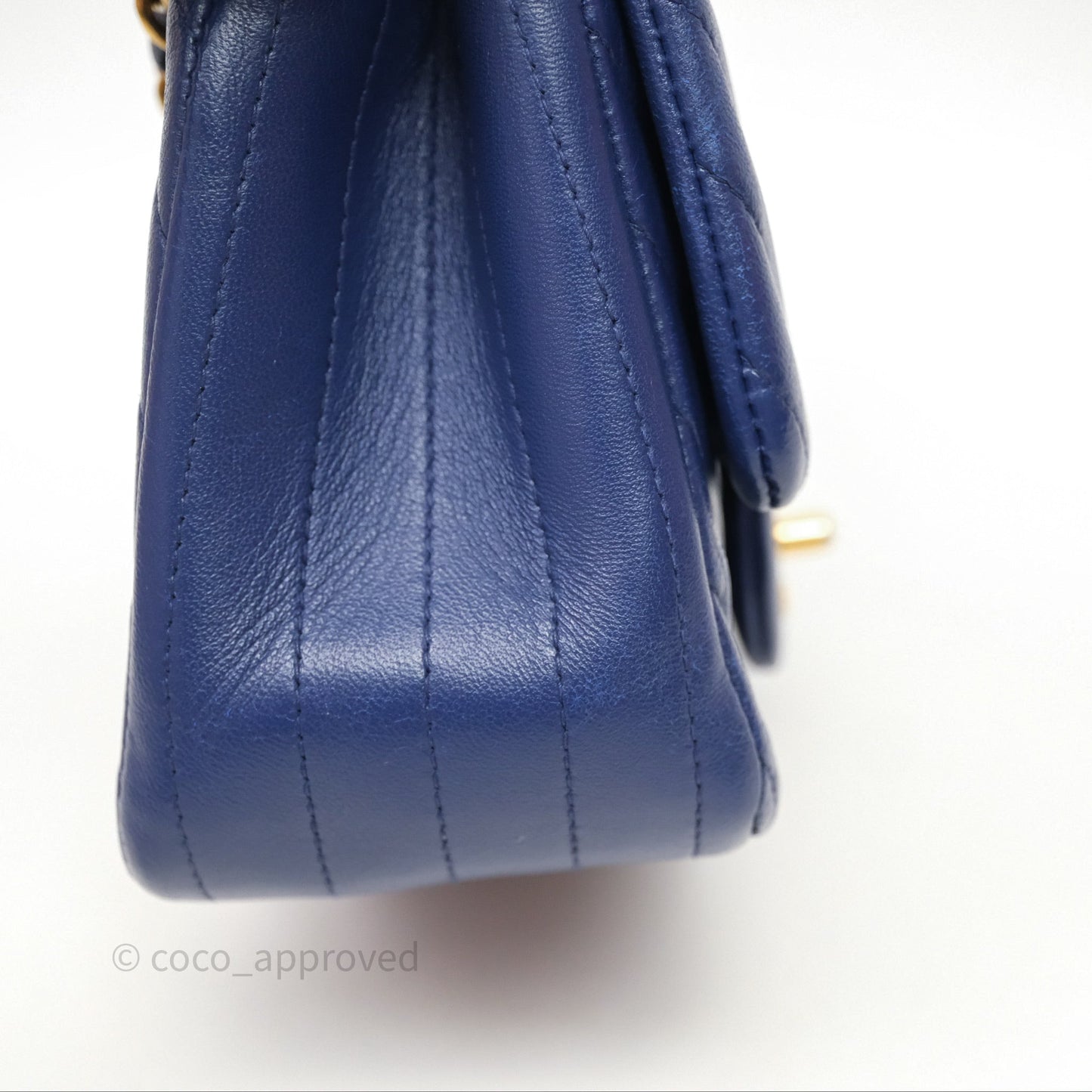 Chanel Mini Square Chevron Navy Lambskin Gold Hardware