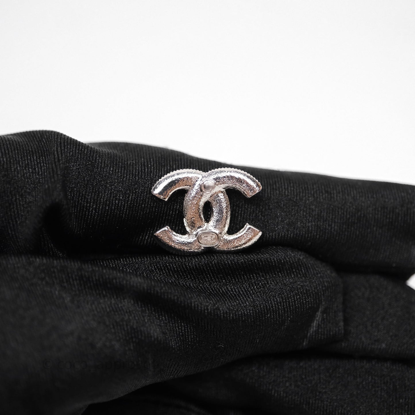 Chanel CC Crystal White Earrings Silver Tone 25C