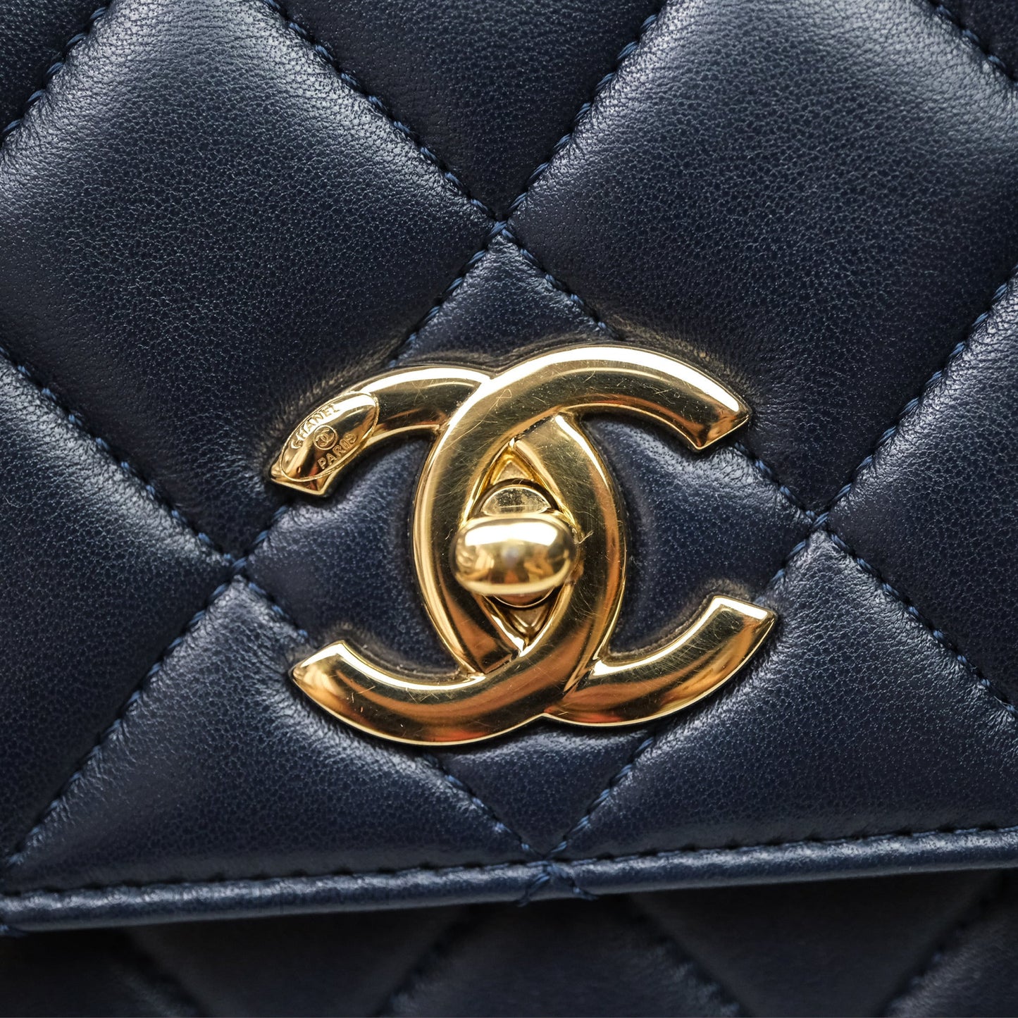 Chanel Small Trendy CC Navy Lambskin Gold Hardware