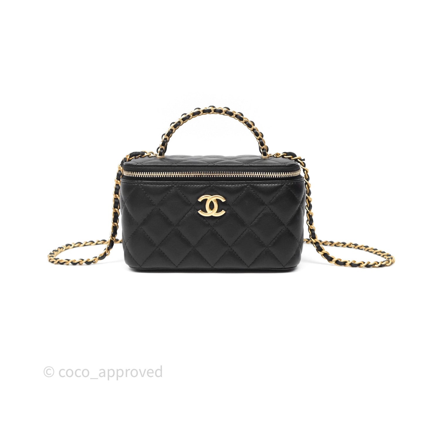 Chanel Vanity Rectangular Top Handle Black Lambskin Aged Gold Hardware