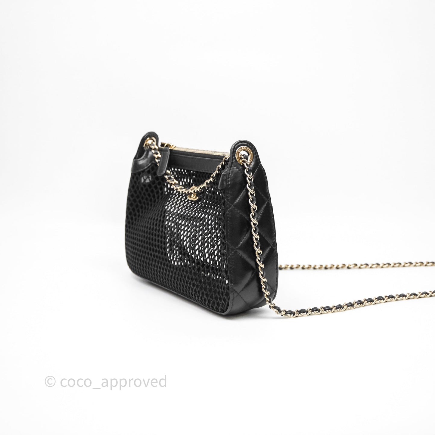 Chanel Mesh Clutch With Chain Black Shiny Lambskin Gold Hardware