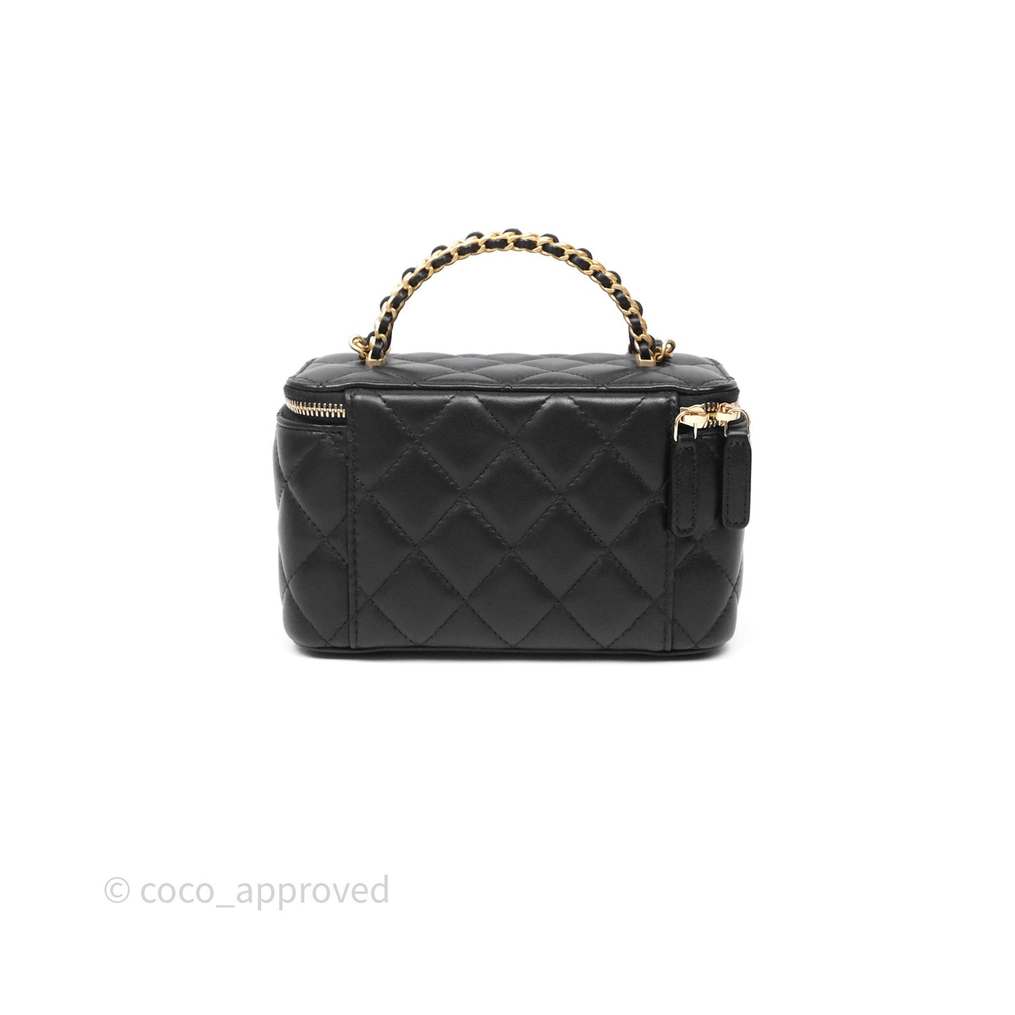 Chanel Vanity Rectangular Top Handle Black Lambskin Aged Gold Hardware