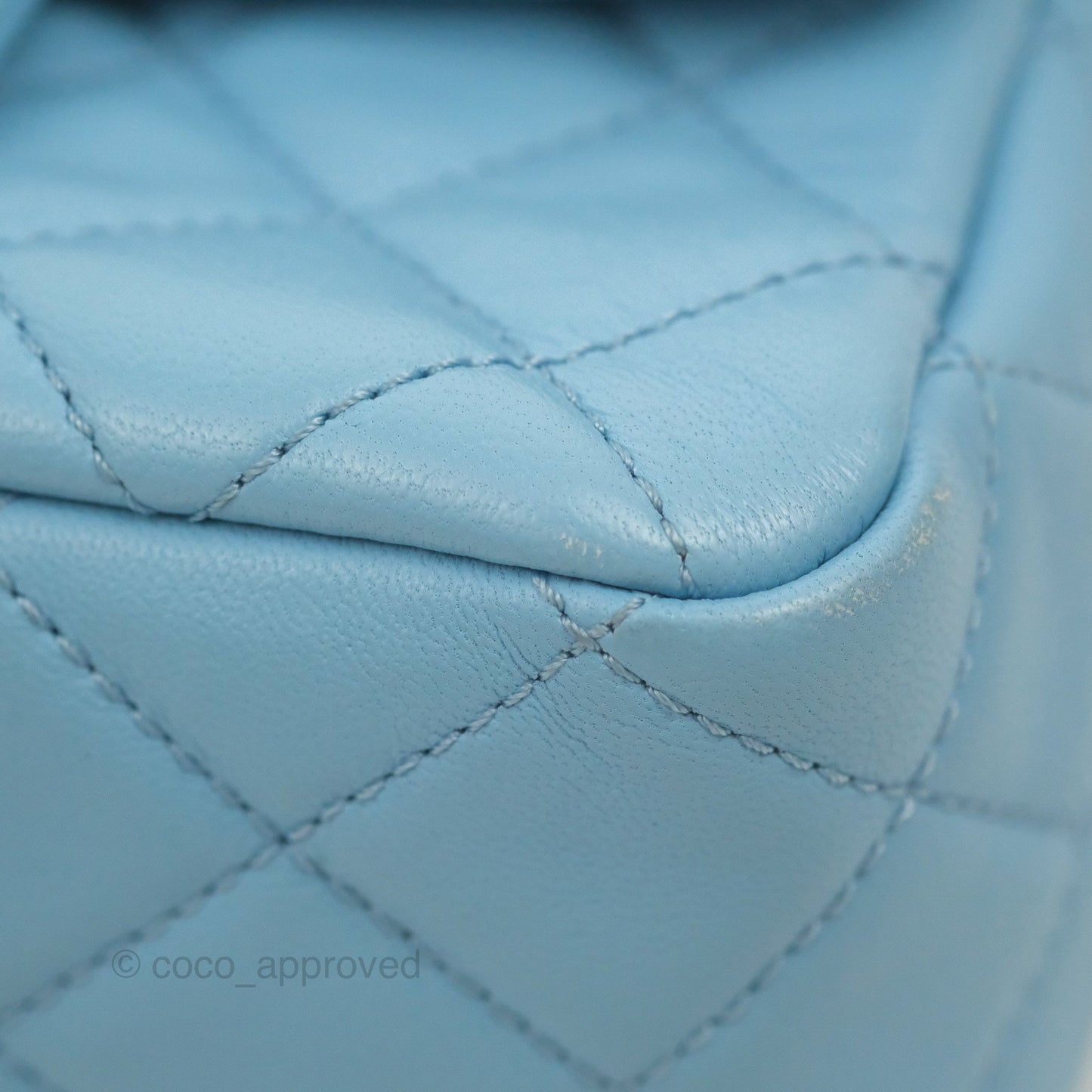 Chanel Mini Square Pearl Crush Light Blue Lambskin Aged Gold Hardware
