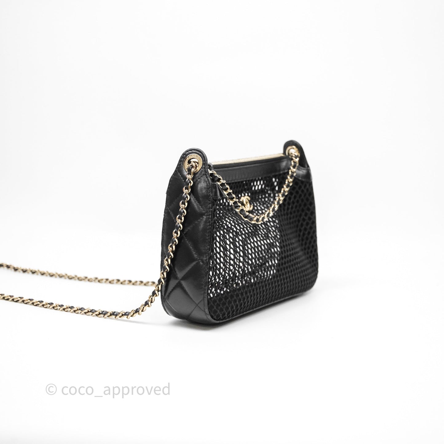 Chanel Mesh Clutch With Chain Black Shiny Lambskin Gold Hardware