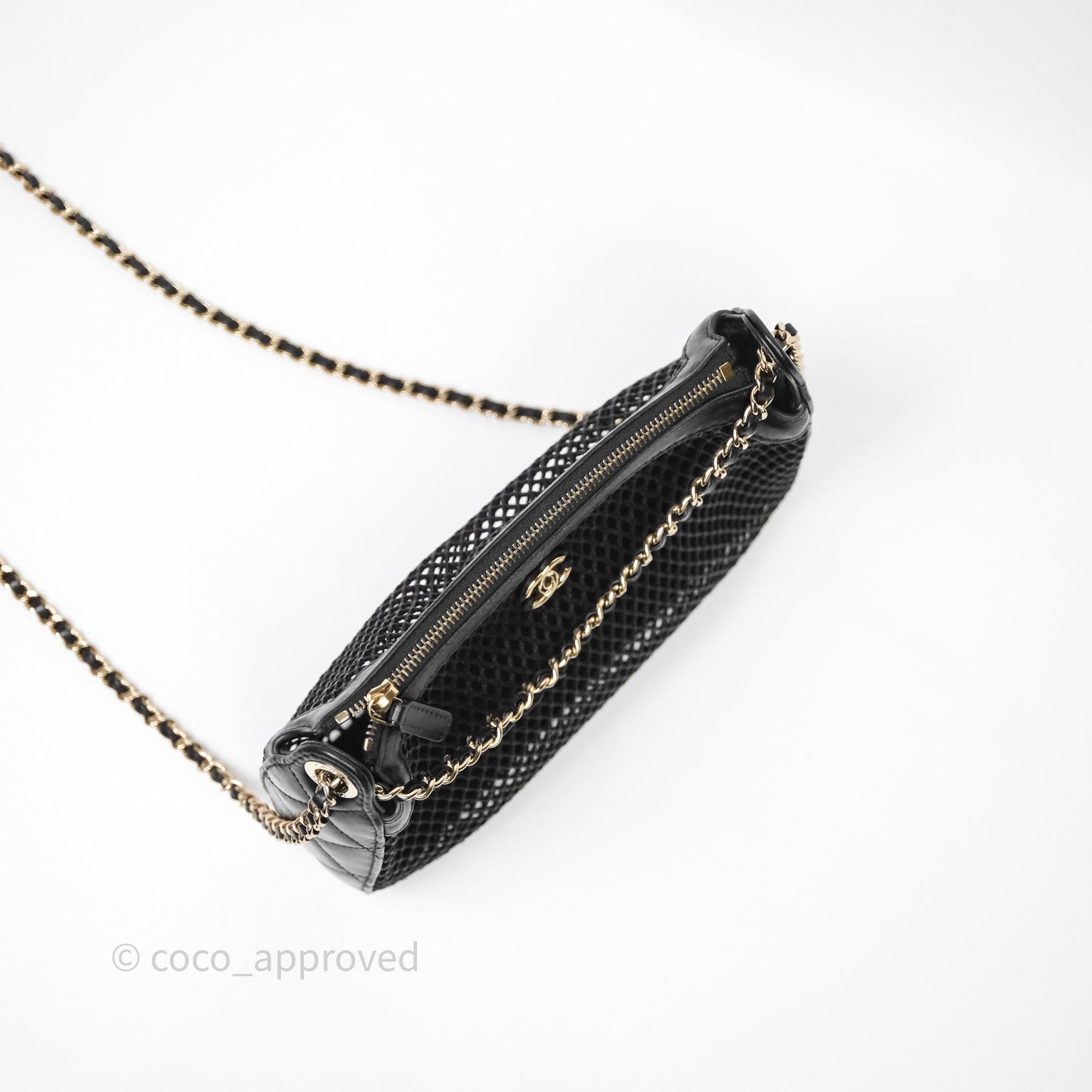 Chanel Mesh Clutch With Chain Black Shiny Lambskin Gold Hardware