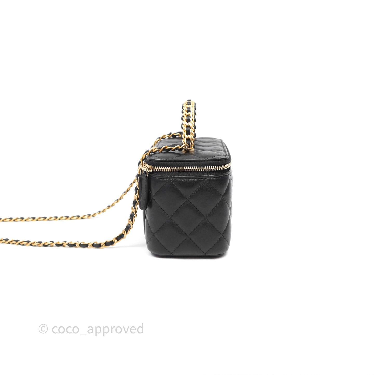 Chanel Vanity Rectangular Top Handle Black Lambskin Aged Gold Hardware