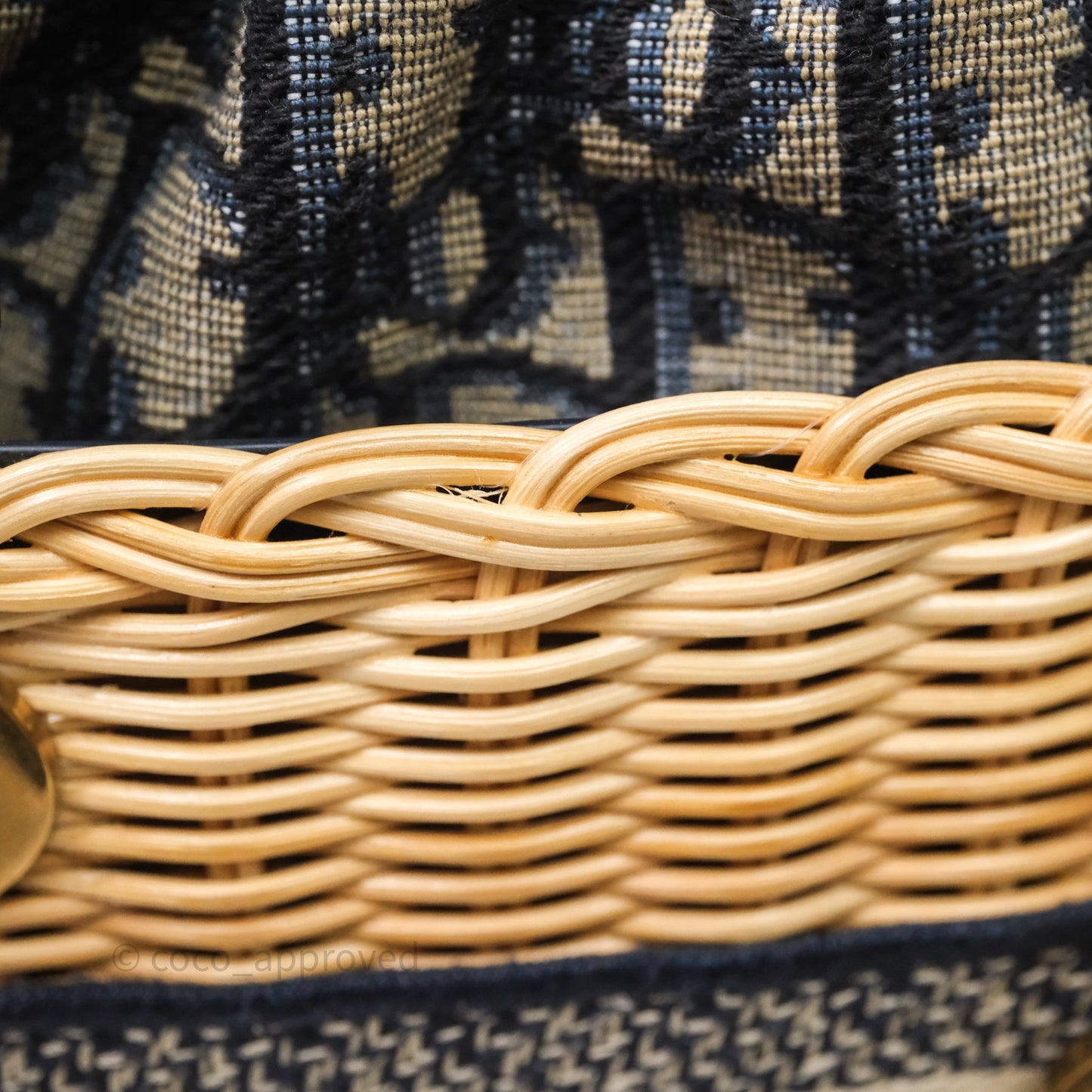 Christian Dior Small Lady Dior Natural Rattan and Blue Dior Oblique Jacquard