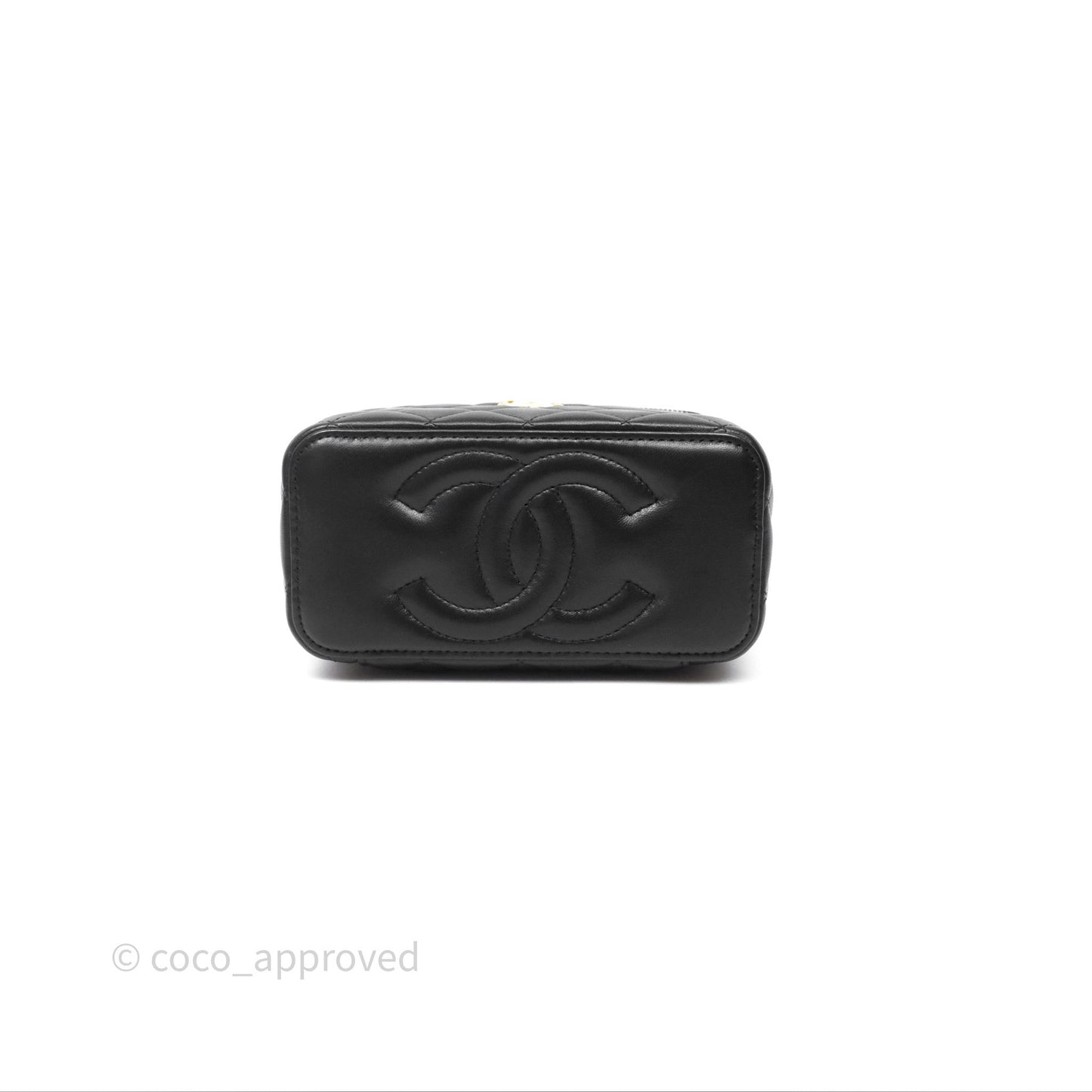 Chanel Vanity Rectangular Top Handle Black Lambskin Aged Gold Hardware