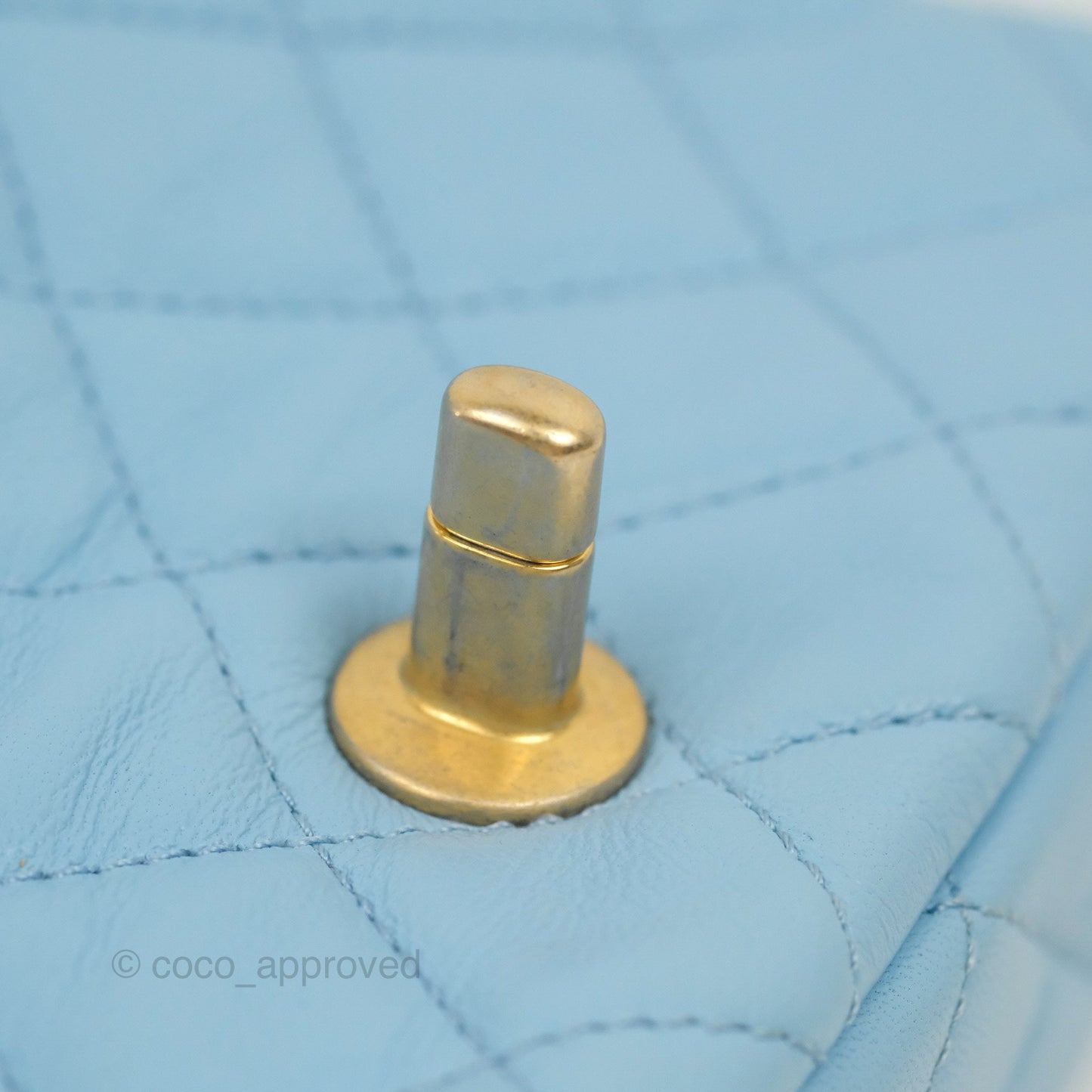Chanel Mini Square Pearl Crush Light Blue Lambskin Aged Gold Hardware