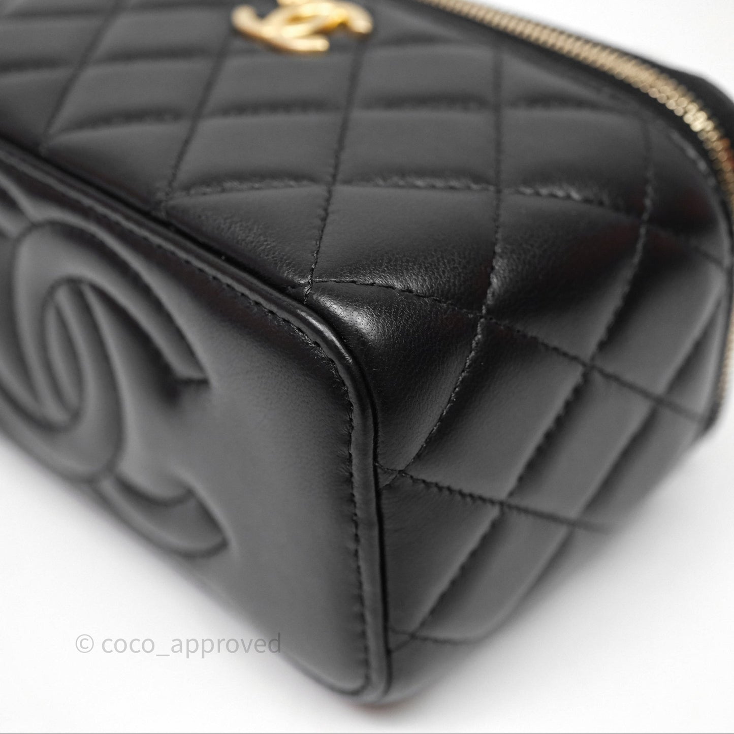 Chanel Vanity Rectangular Top Handle Black Lambskin Aged Gold Hardware